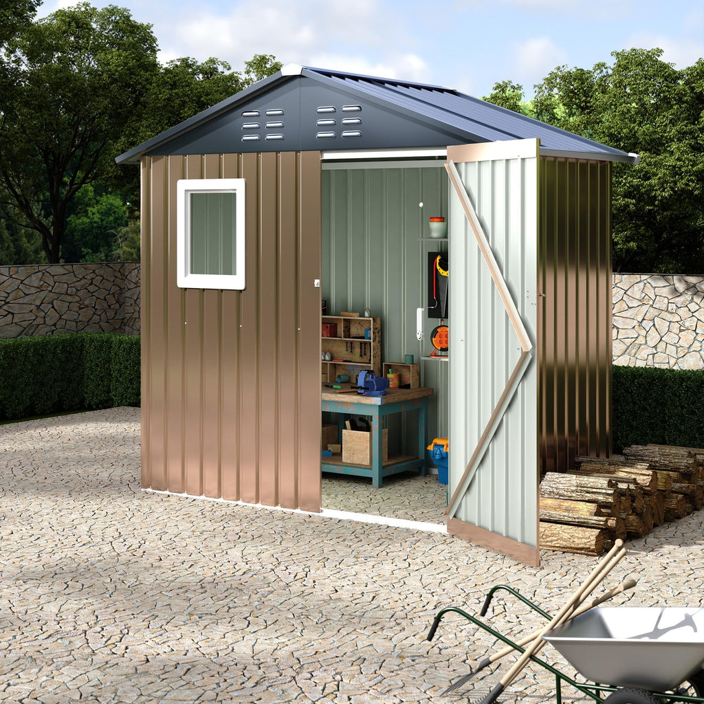 Ataujin 6x4 FT Outdoor Metal Storage Shed with Window, Outdoor Utility Shed with Lockable Door & Air Vent, Large Garden Tool Shed for Backyard, Patio, Lawn