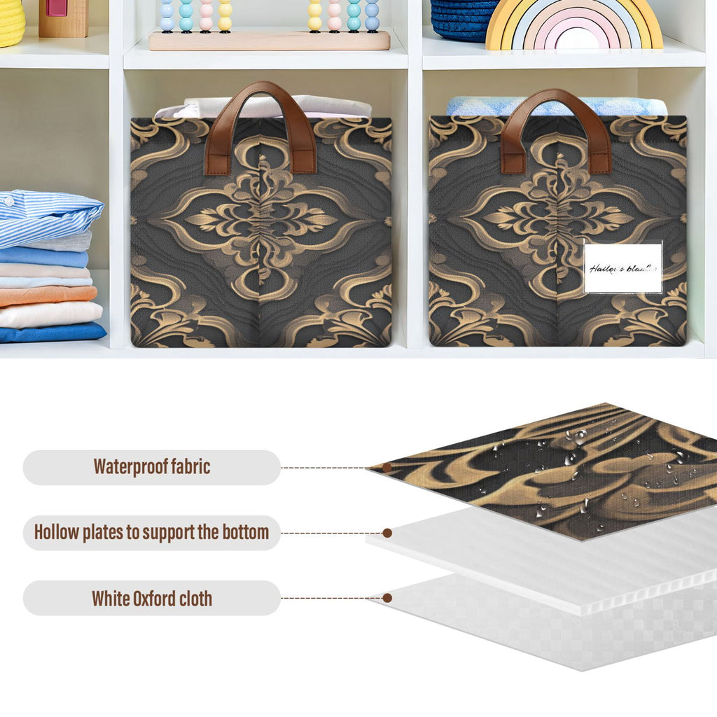 BZSMCE Collapsible Fabric Cube Storage Bins Bohemia Design Gold Flower Print Design Pattern Storage Box