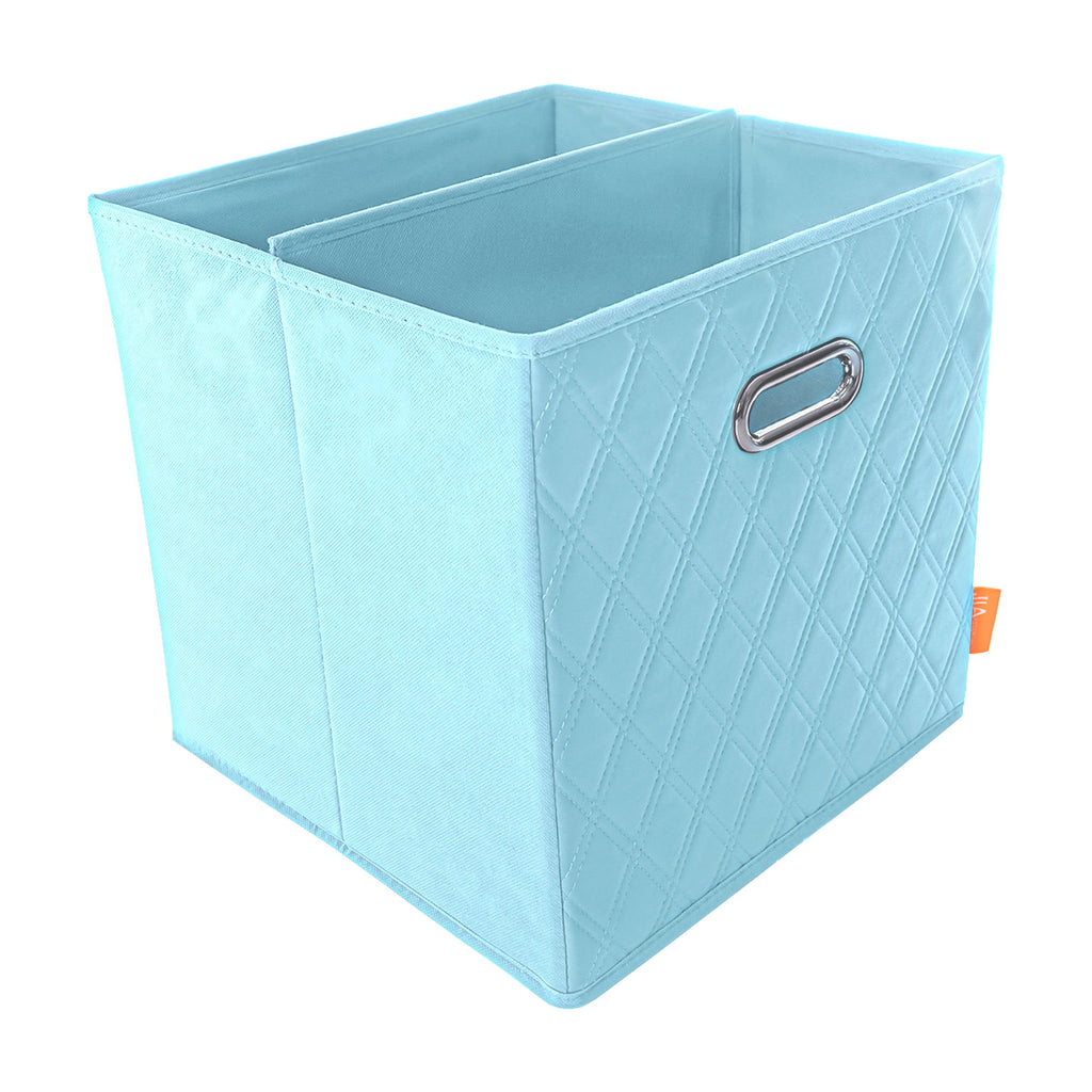 FH Group JIAessentials Set of 2 Collapsible Foldable Diamond Pattern Faux Leather Cube Storage Bins 11 inch w Dual Handles for Shelves, Organizers & More Small