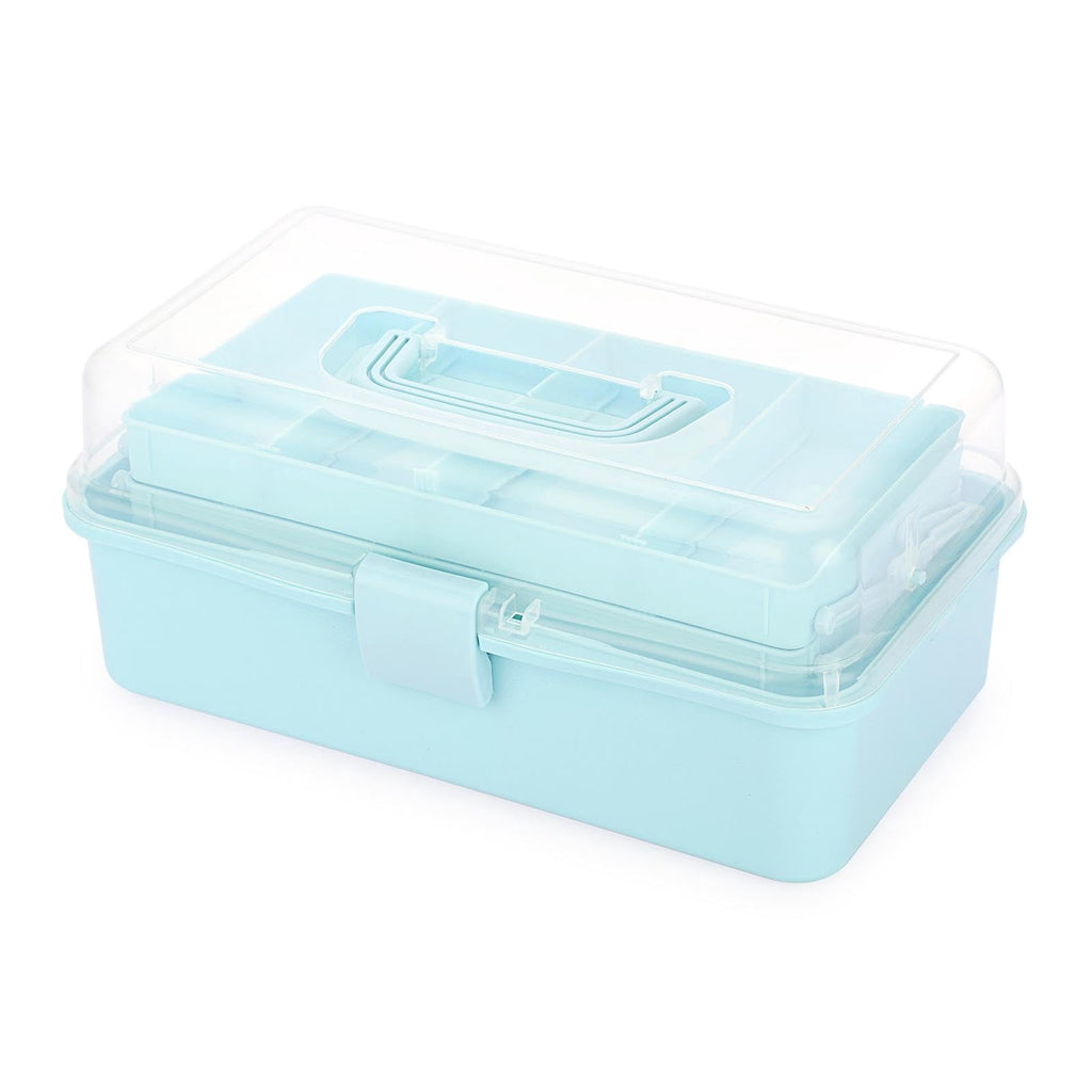 3-Layer Plastic Dividing Storage Box Craft Organizer and Storage with Adjustable Spacers Portable Handled Art Supply Organizer Multipurpose Home Utility Box for Medicine, Sewing(Blue)