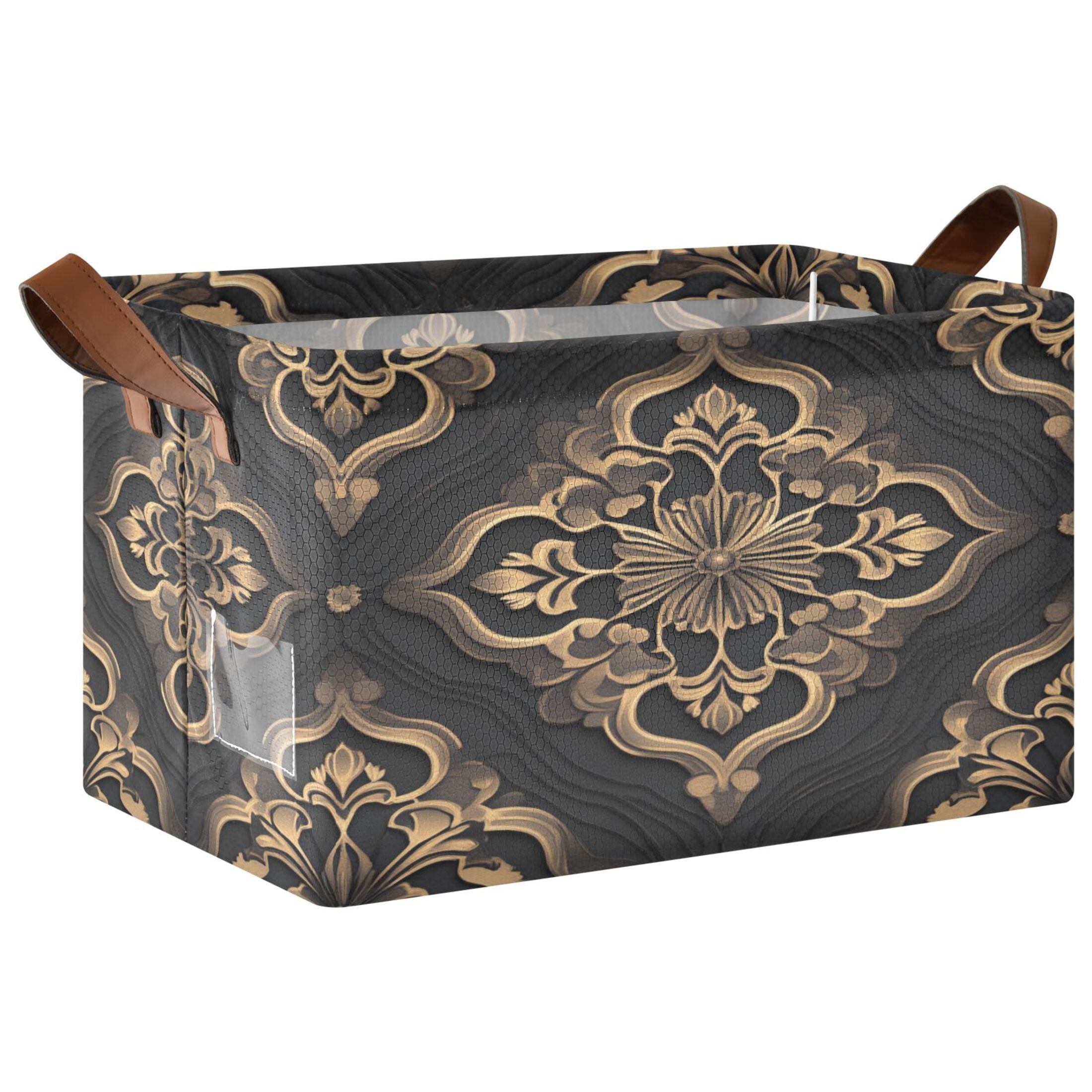 BZSMCE Collapsible Fabric Cube Storage Bins Bohemia Design Gold Flower Print Design Pattern Storage Box