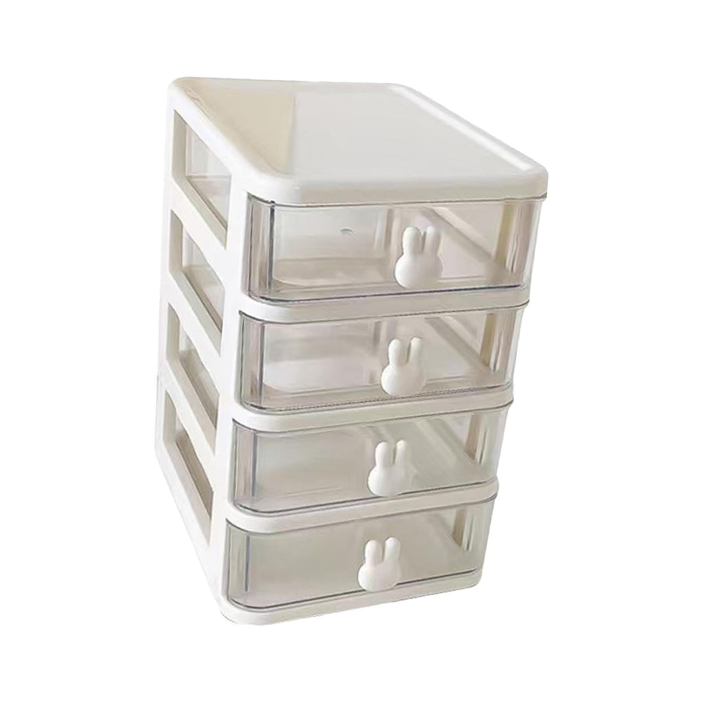 Countertop Organizer with Transparent Drawers Storage Box Large Capacity Multifunctional Cute Rabbit Decor for Jewelry, Sewing Supplies White 4 Layers