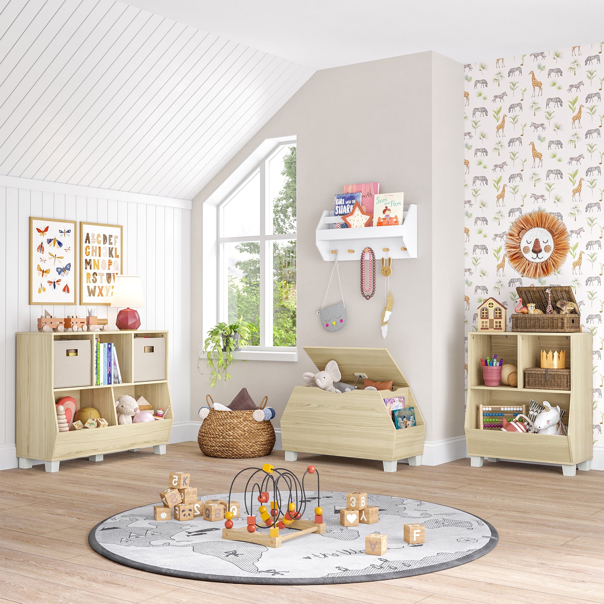 RiverRidge Kids Catch-All 35in Cubby Bookshelf and Toy Storage Organizer - Light Woodgrain