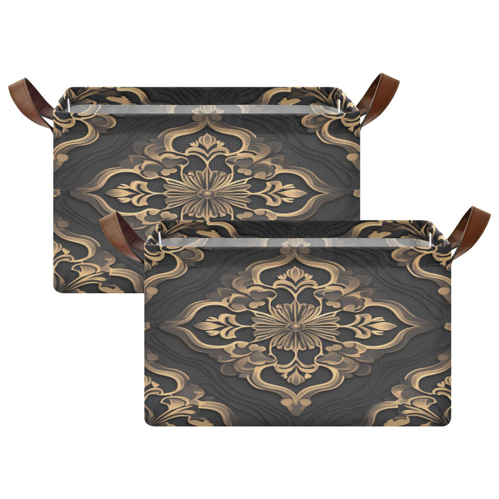 BZSMCE Collapsible Fabric Cube Storage Bins Bohemia Design Gold Flower Print Design Pattern Storage Box