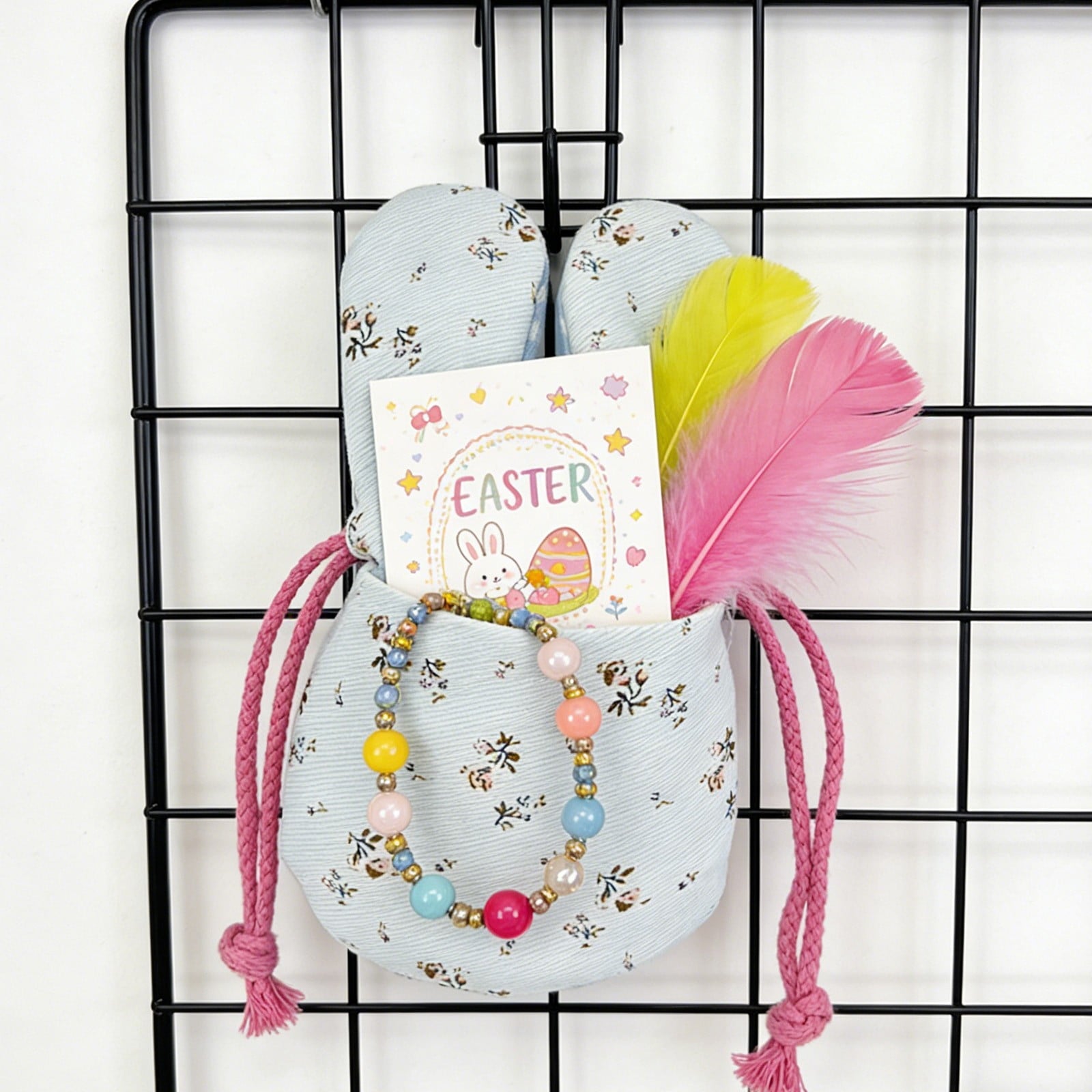 Cute Bunny Ear Drawstring Bag, Floral Print Mini Pouch for Easter Gifts, Party Favors, Jewelry & Small Item Storage