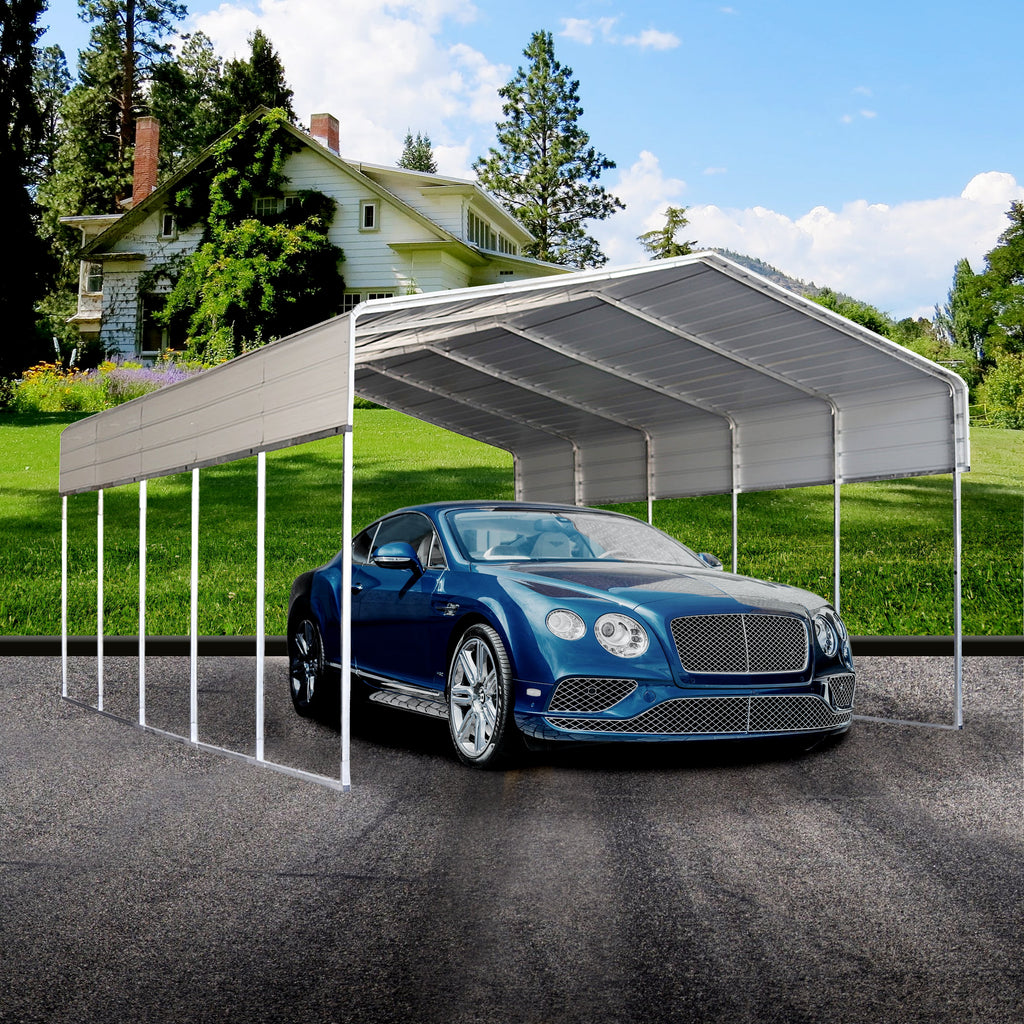 ALEKO Galvanized Steel Carport Canopy Shelter 12W x 30L x 10H ft Grey Color