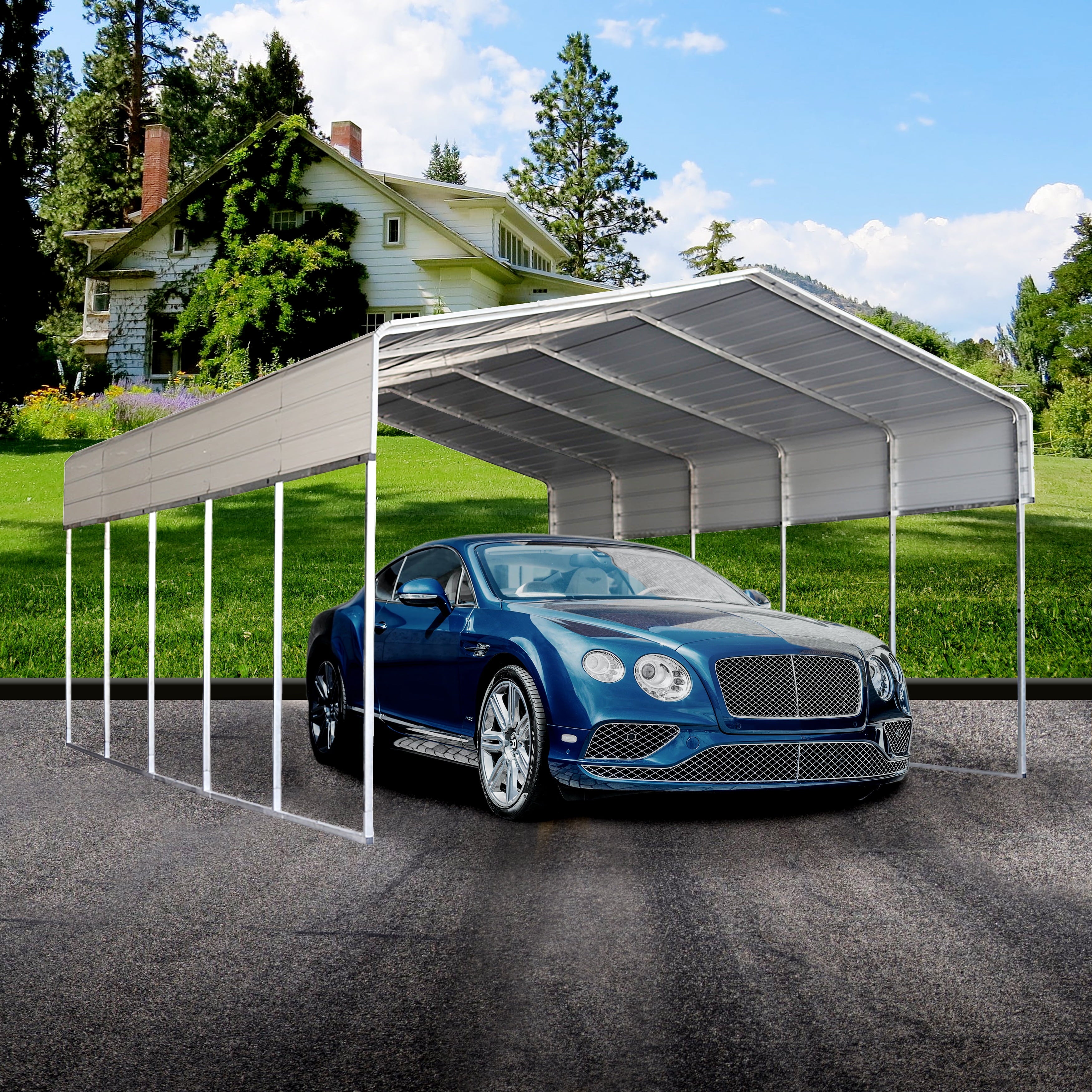 ALEKO Galvanized Steel Carport Canopy Shelter 12W x 30L x 10H ft Grey Color