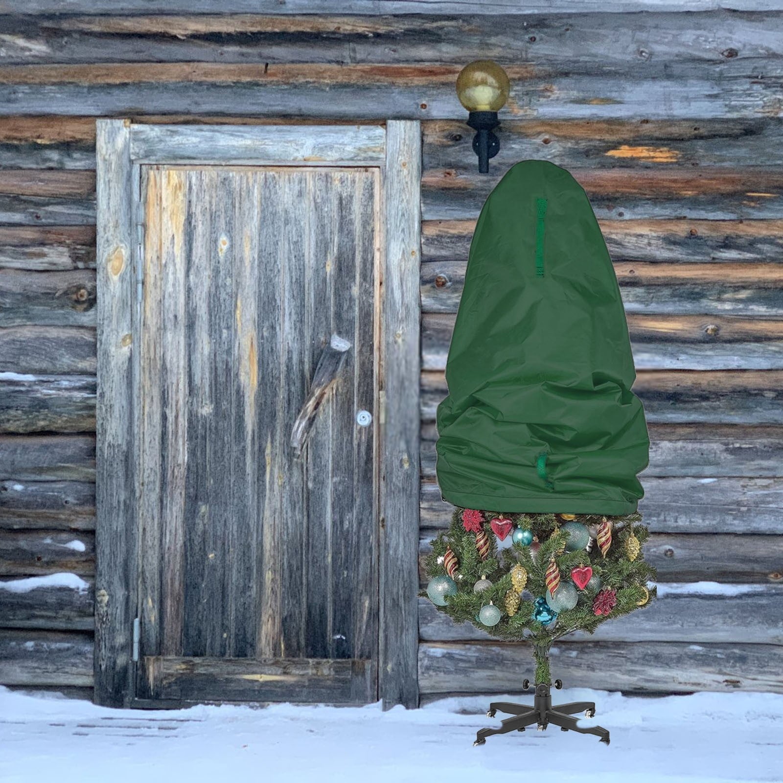 A Christmas Tree Storage Bag, Waterproof Stand-Up Cover With Zipper, Adjustable Straps, For Assembled Holiday Tree Protection, 18.1 X 10.2 X 2.8In 0.59Lb