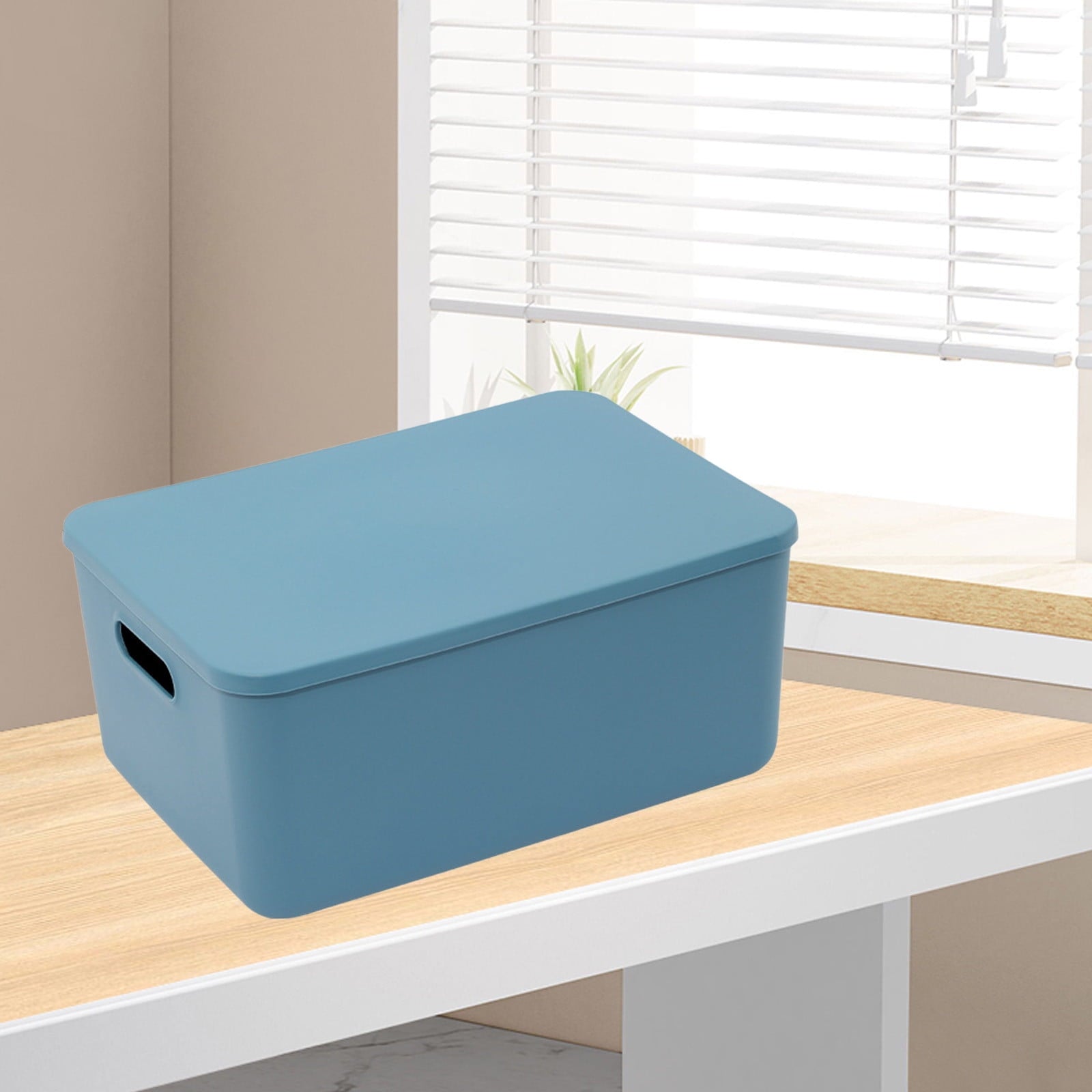 Blue L Thickened Plastic Folding Storage Box, Large Capacity Organizer With Transparent Lid For Quilts, Toys, Home Storage, 13.5X9.45X6.3In 1.26Lb