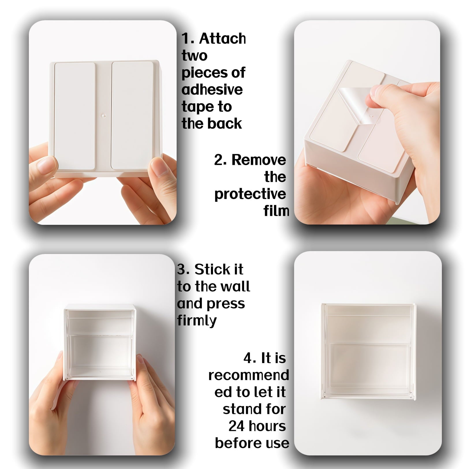 4 Pack Wall Mounted Flip Top Storage Boxes White Space Saver Organizers