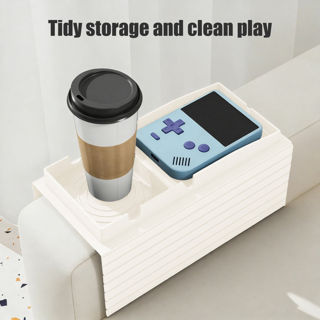 Sofa Armrest Tray, Silicone Couch Caddy Organizer with Cup Holder & Phone Slot, Non-Slip Multi Functional Storage Tray for Bed, Bay Window, Portable Armrest Table