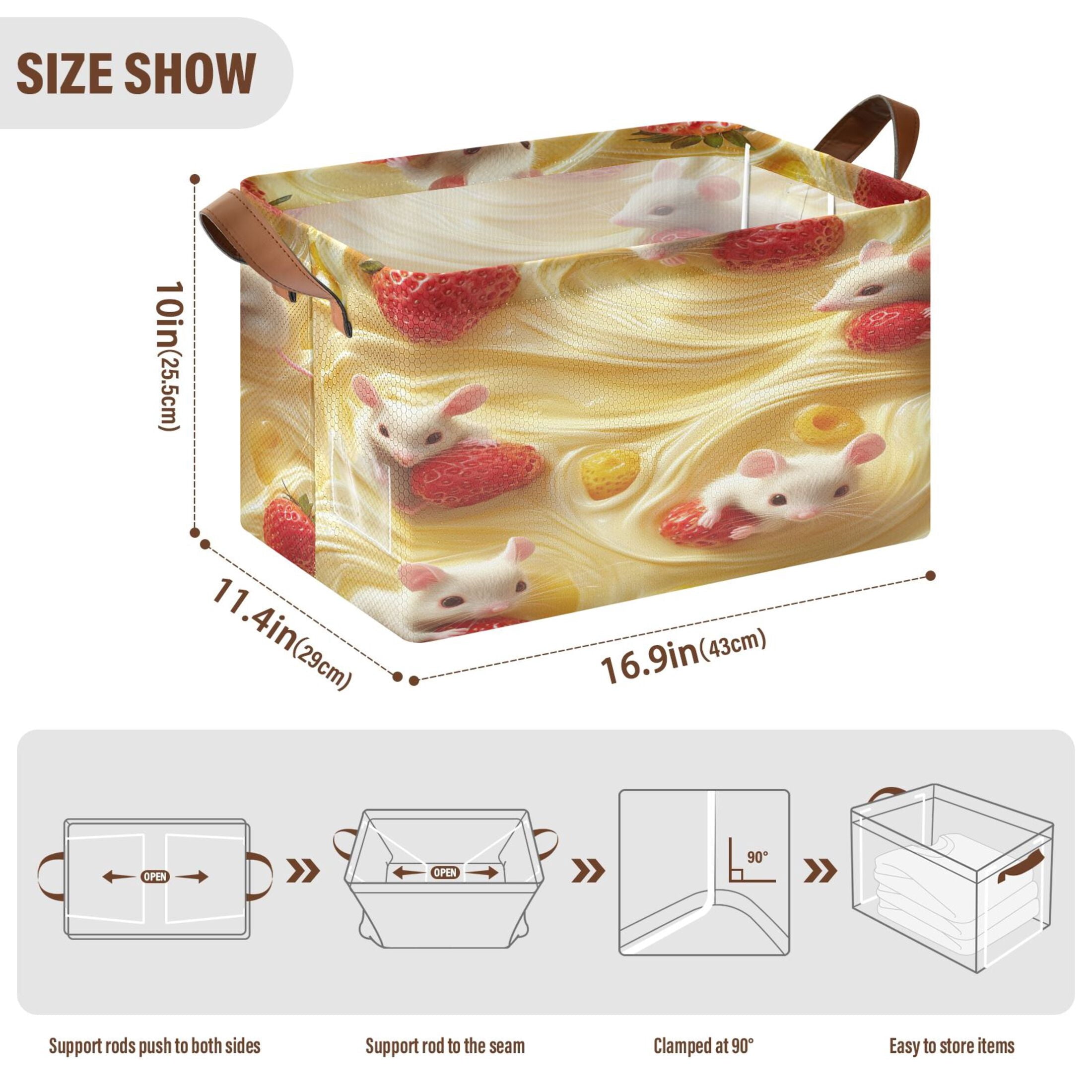 BZSMCE Collapsible Fabric Cube Storage Bins White Cut Mice Design Pattern Storage Box