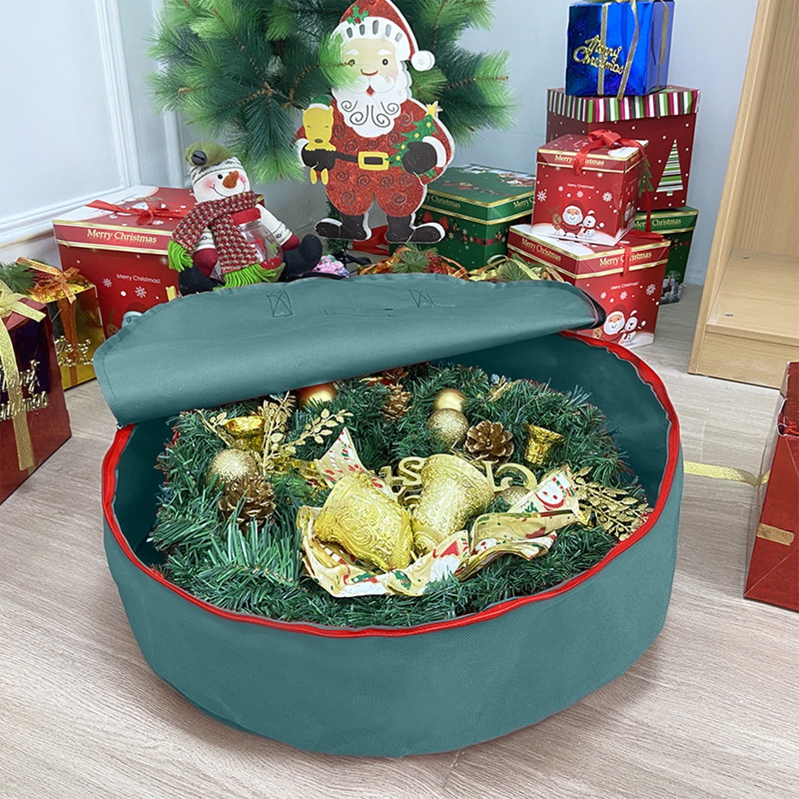 Oxford Christmas Wreath Storage Container 24 Inch, Wreath Bag for Artificial Wreaths, Waterproof Fabric, Dual Zippered Wreaths Storage Bag with Strong Durable Handles