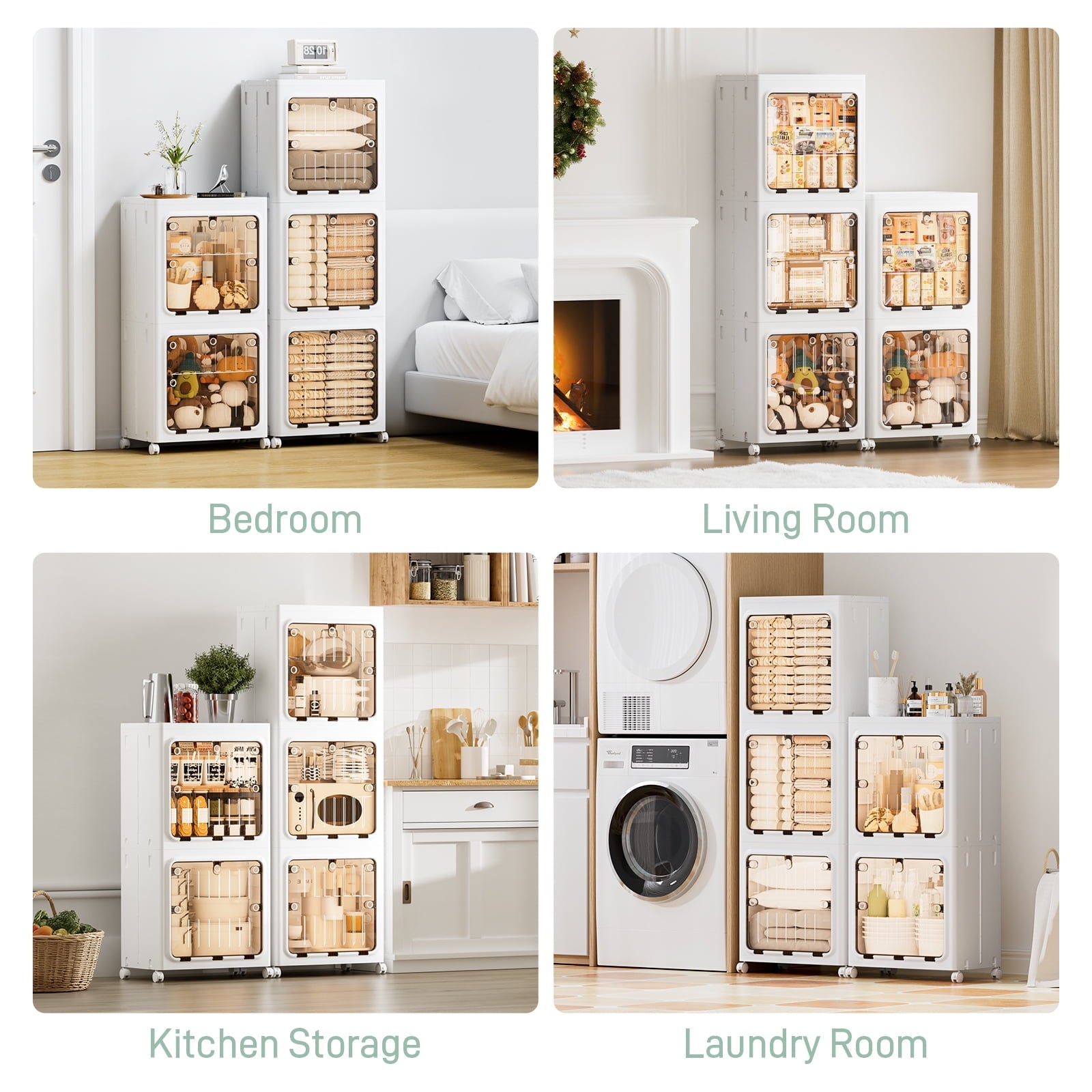 JEKO&JEKO Foldable Storage Bin with Doors and Wheels, 315Qt, 3-Tier
