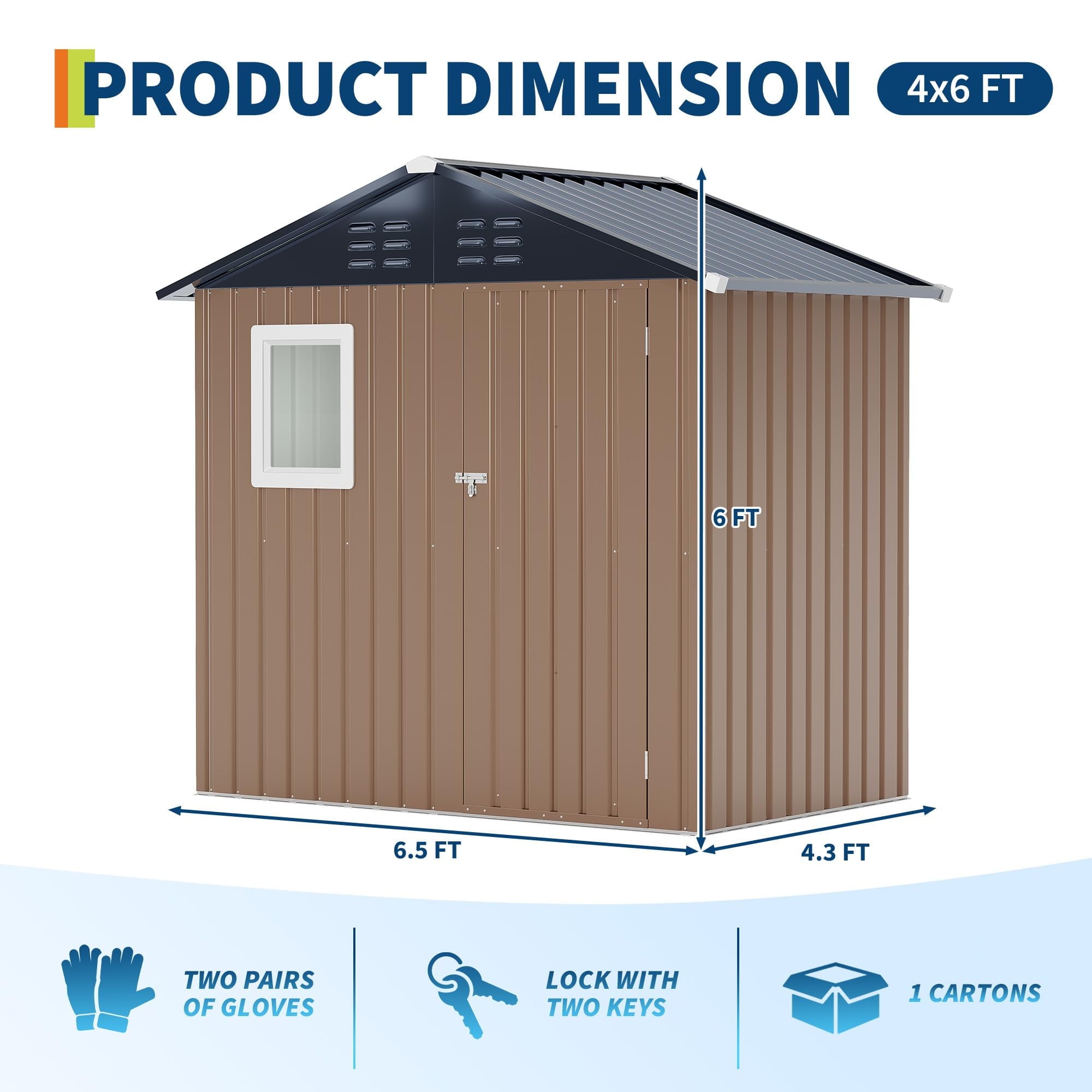 Ataujin 6x4 FT Outdoor Metal Storage Shed with Window, Outdoor Utility Shed with Lockable Door & Air Vent, Large Garden Tool Shed for Backyard, Patio, Lawn