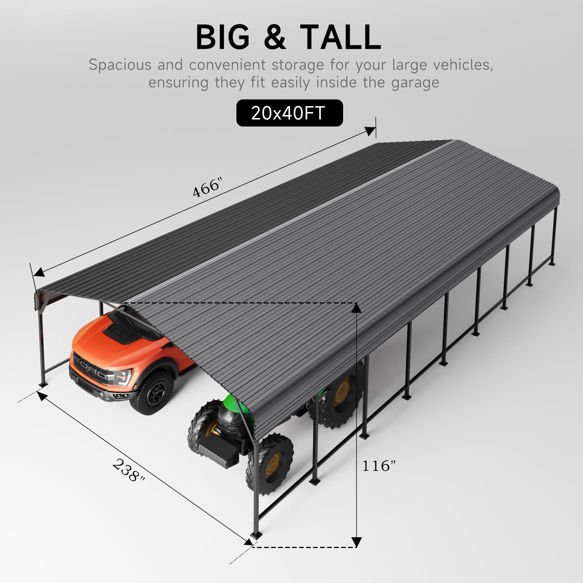 EasyHawk 20 ft x 30 ft Galvanized Steel Outdoor Carport with Steel Frame, Metal Vehicle Shelter for Car, Truck, or Equipment Storage