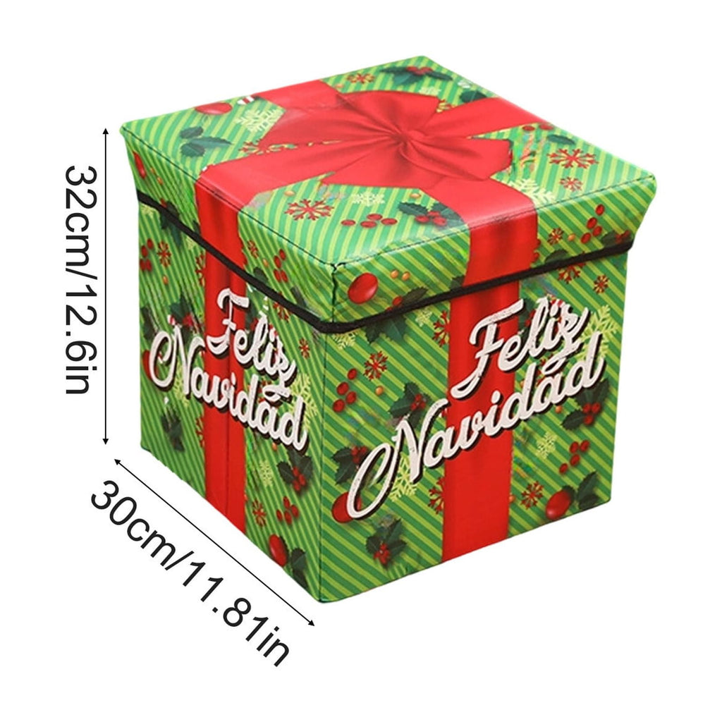 Christmas Storage Stool - Foldable Non-Woven Multi-Purpose Seat, Ki-ds Toy & Holiday Decor Storage Box, Space-Saving Easy-to-Clean Christmas Gift for Home Under Tree