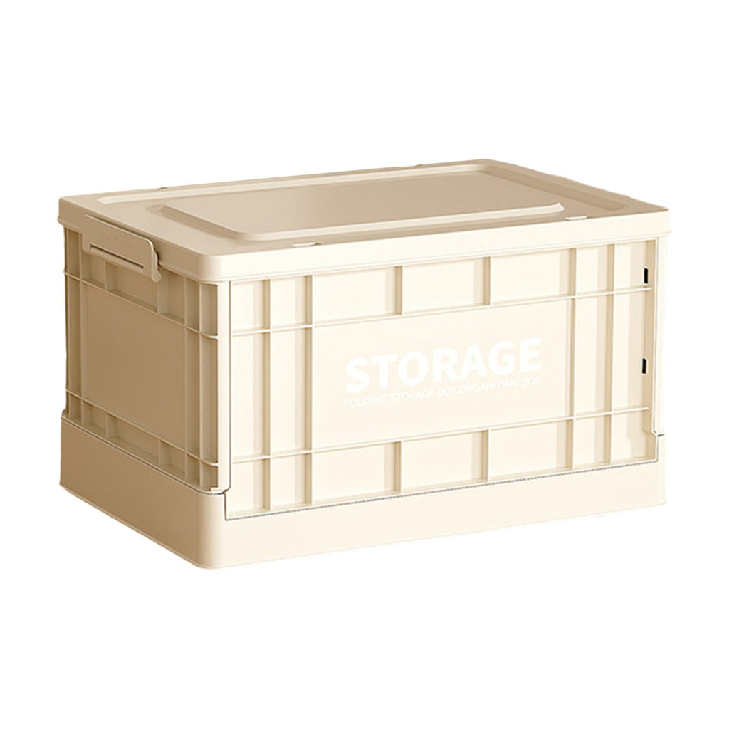 Foldable Storage Container Box with Lid, Large Capacity Plastic Tote Container Stackable Utility Crates Shelf Basket for Clothes Books Snack Shoe(Beige)
