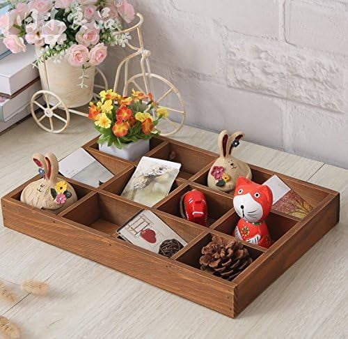 12-Grid Vintage Wooden Storage Divider Box Organizer