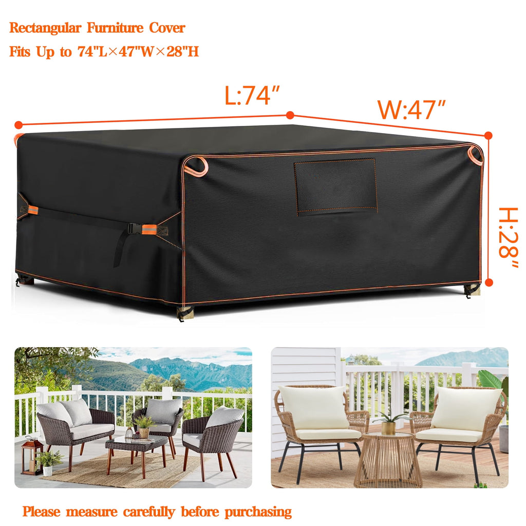 Patio Furniture Cover,600D Tough Canvas Waterproof with Air Vent Outdoor Dining Table and Chairs General Purpose Furniture Cover Size 74L x 47W x 28H inch