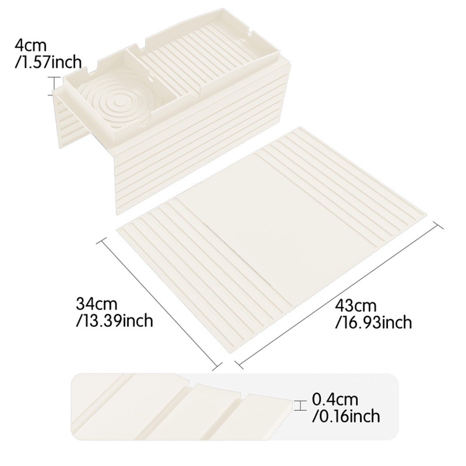 Sofa Armrest Tray, Silicone Couch Caddy Organizer with Cup Holder & Phone Slot, Non-Slip Multi Functional Storage Tray for Bed, Bay Window, Portable Armrest Table