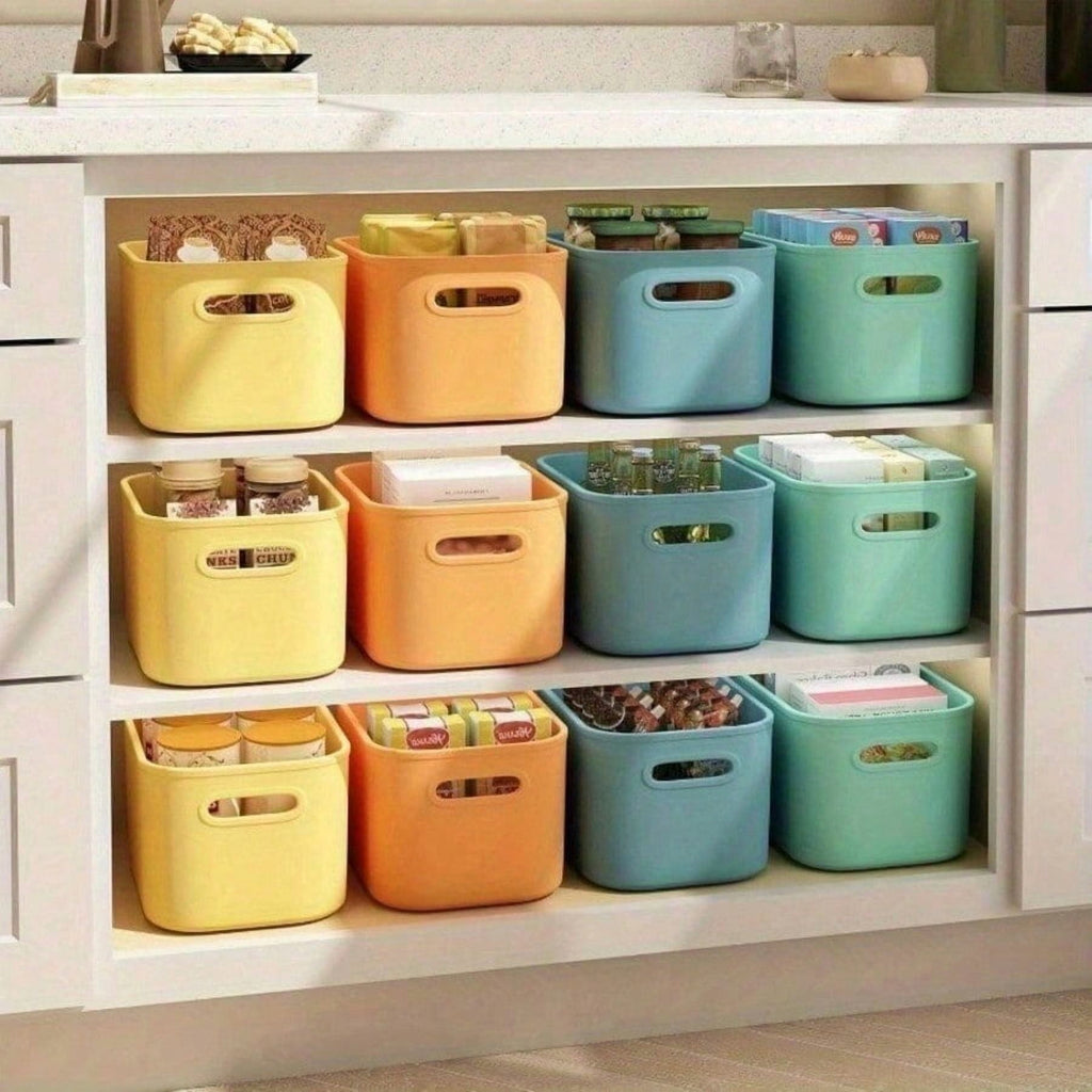 8 Pack Colorful Storage Bins with Lids Stackable Storage Container for Organizing, Storage Boxes with Handle for Shelves, Cute Storage Bin for Craft, Snacks, 9.84x6.9x5.7 inch