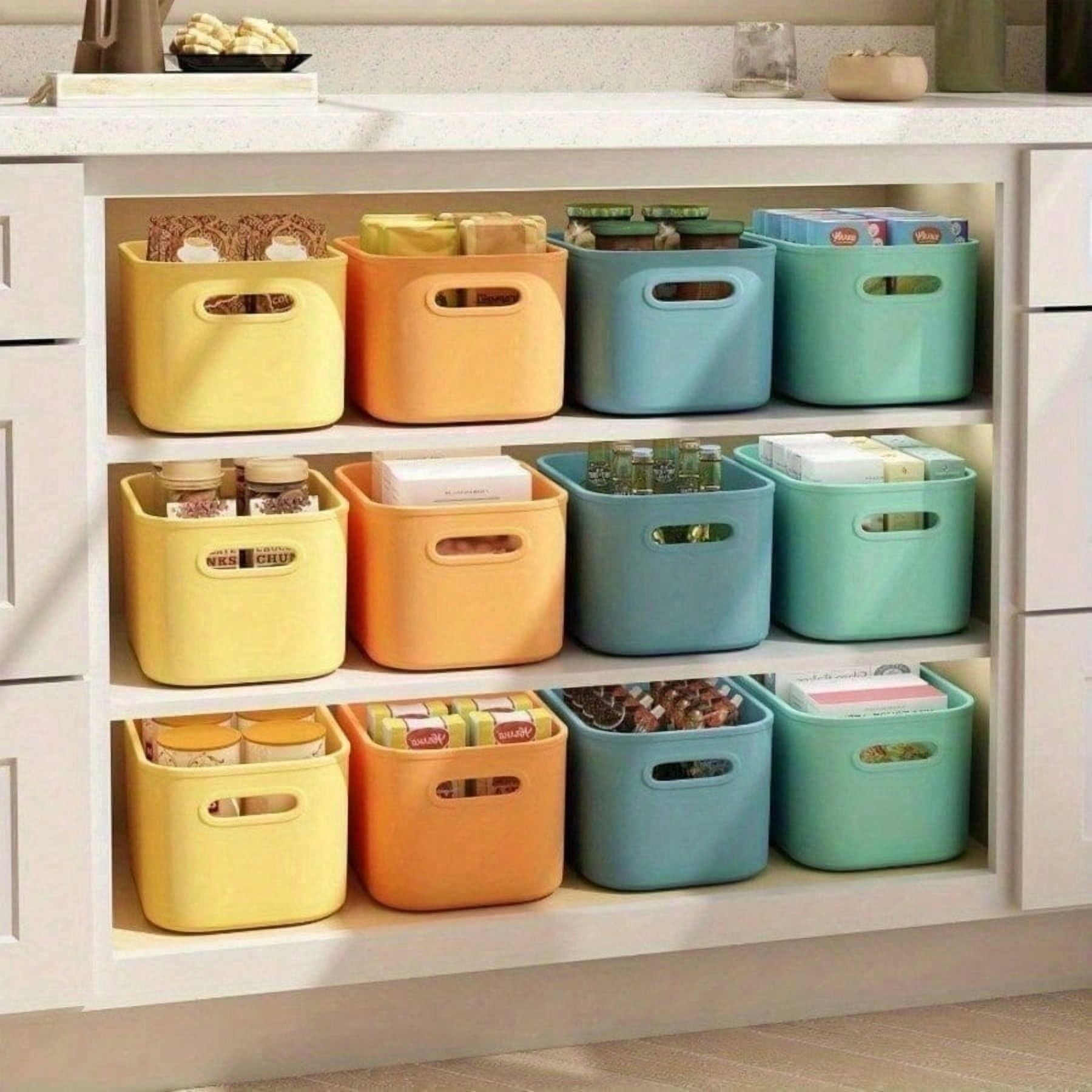 8 Pack Colorful Storage Bins with Lids Stackable Storage Container for Organizing, Storage Boxes with Handle for Shelves, Cute Storage Bin for Craft, Snacks, 9.84x6.9x5.7 inch