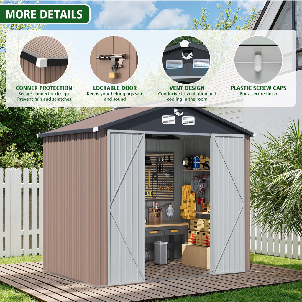 10 ft. W x 8 ft. D Outdoor Metal Tool Storage Shed with Led Light & Air Vents