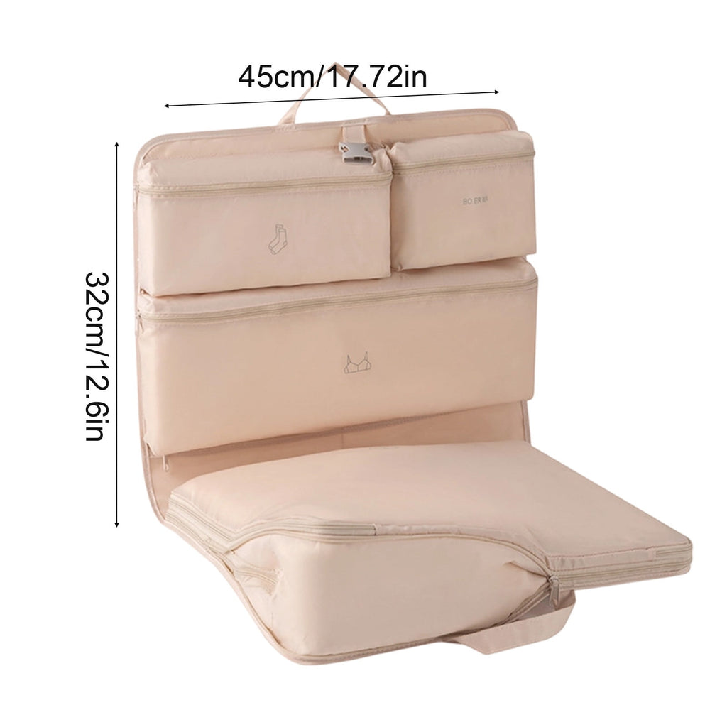 Compression Packing Cubes for Travel, Multi-Compartment Organizer Bag with Compression Zipper for Space Saving, Wrinkle Resistant & Lightweight, Beige