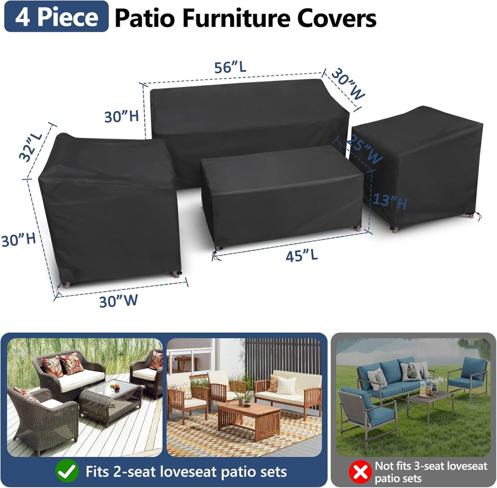 Jinyi Patio Furniture Covers, 4 Piece Outdoor Furniture Covers Waterproof, Heavy Duty Tear-Resistant Patio Chair Covers with Windproof Buckle Strap and Adjustable Drawstring