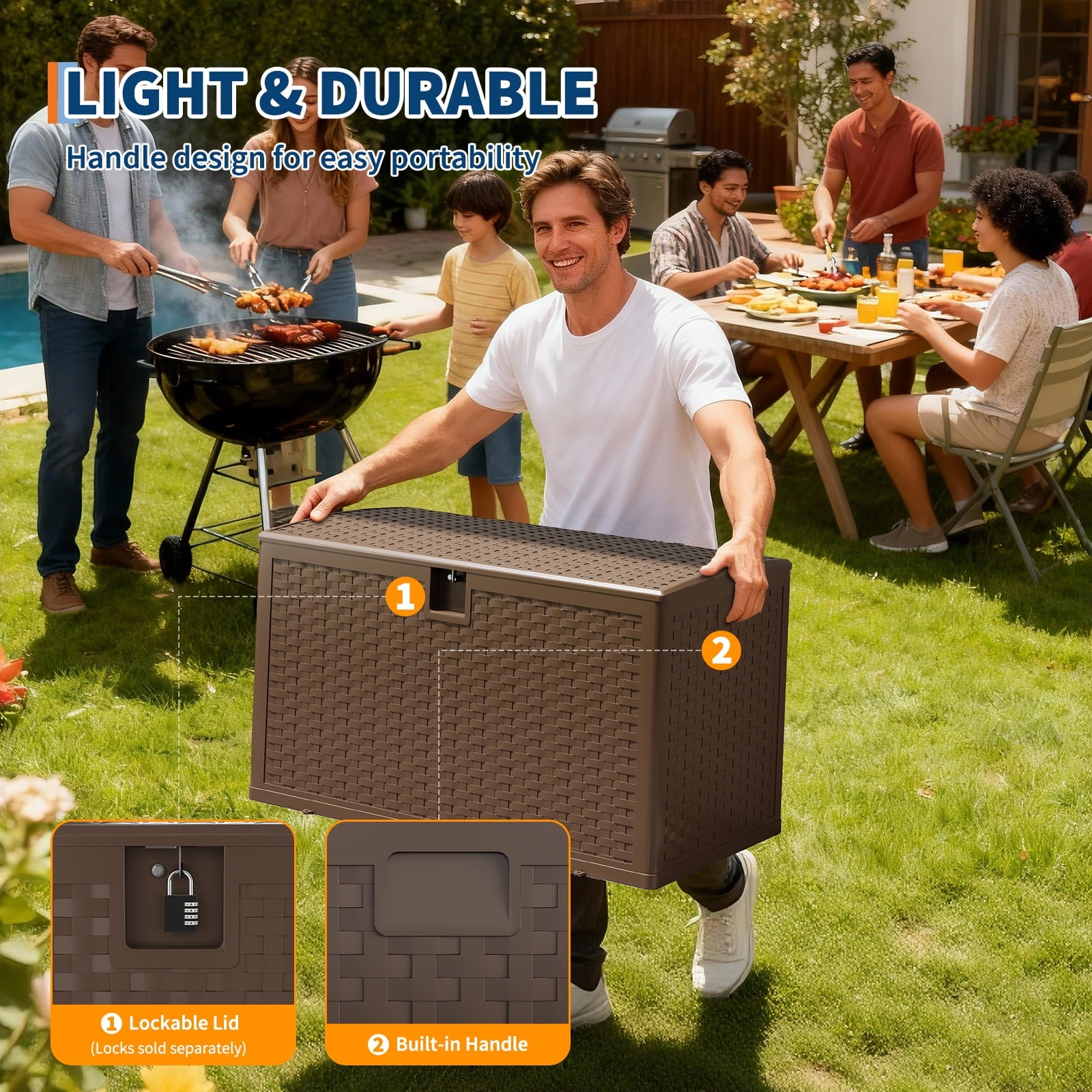 Ataucjin 120 Gal Deck Box, Weather-Resistant Outdoor Storage Box, Lockable Plastic Deck Box with Lid, Lockable Storage Bin with Built-in Handle for Patio Furniture, Pool Accessories, Gardening Tool