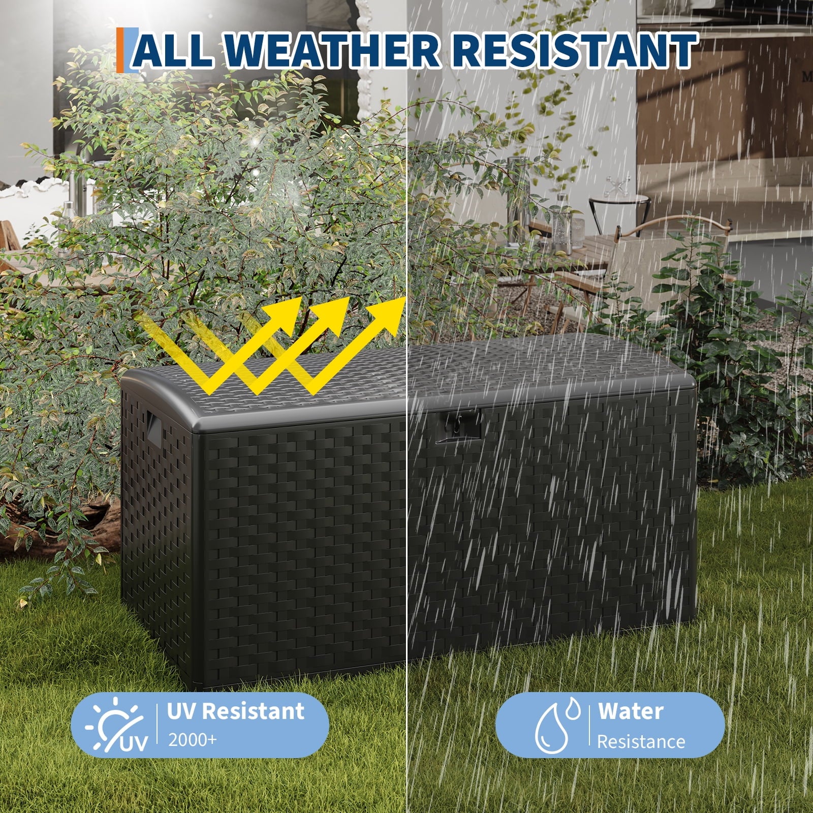 Ataucjin 99 Gal Deck Box, 99 gal Resin Deck Box, Weather-Resistant Outdoor Storage Box with Lid, Lockable Storage Bin with Built-in Handle for Patio Furniture, Pool Accessories, Gardening Tool