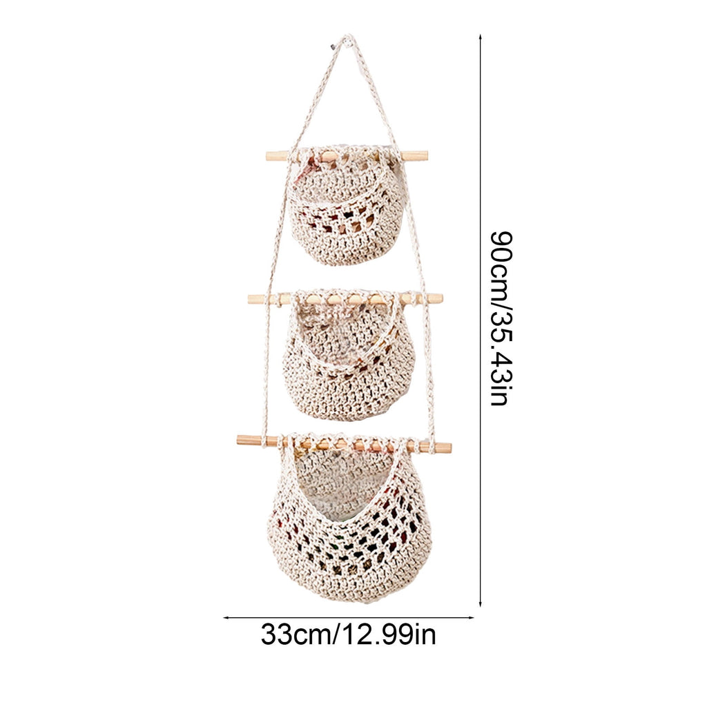 Litrail 3TierHangingBasketJute-HandwovenKitchenFruitVegetableStorage,BohemianRusticEco-FriendlyBasketforHomeBathroomLivingRoomSpace-Saving