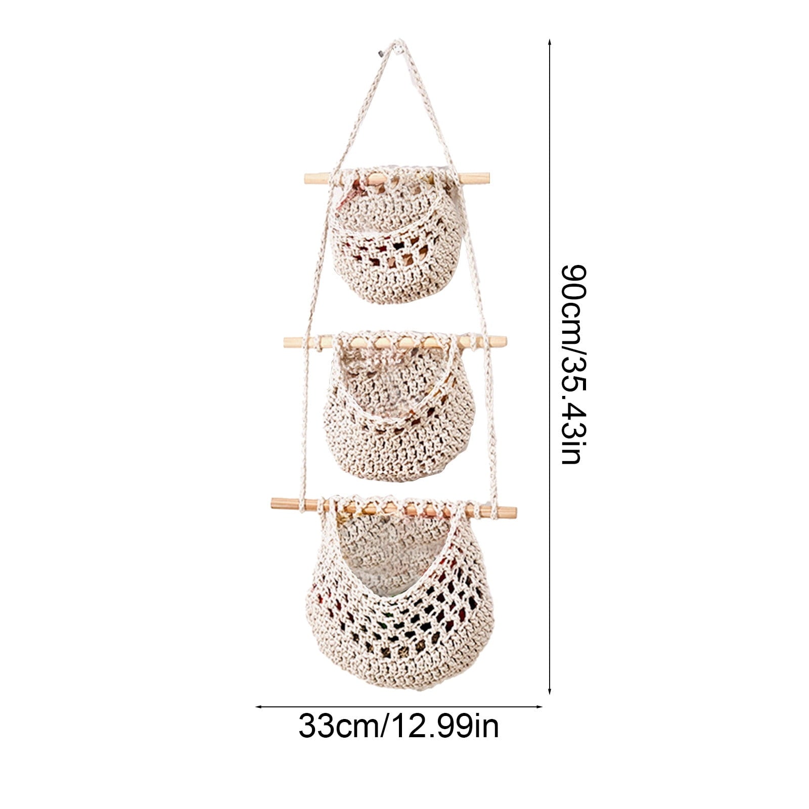 Litrail 3TierHangingBasketJute-HandwovenKitchenFruitVegetableStorage,BohemianRusticEco-FriendlyBasketforHomeBathroomLivingRoomSpace-Saving