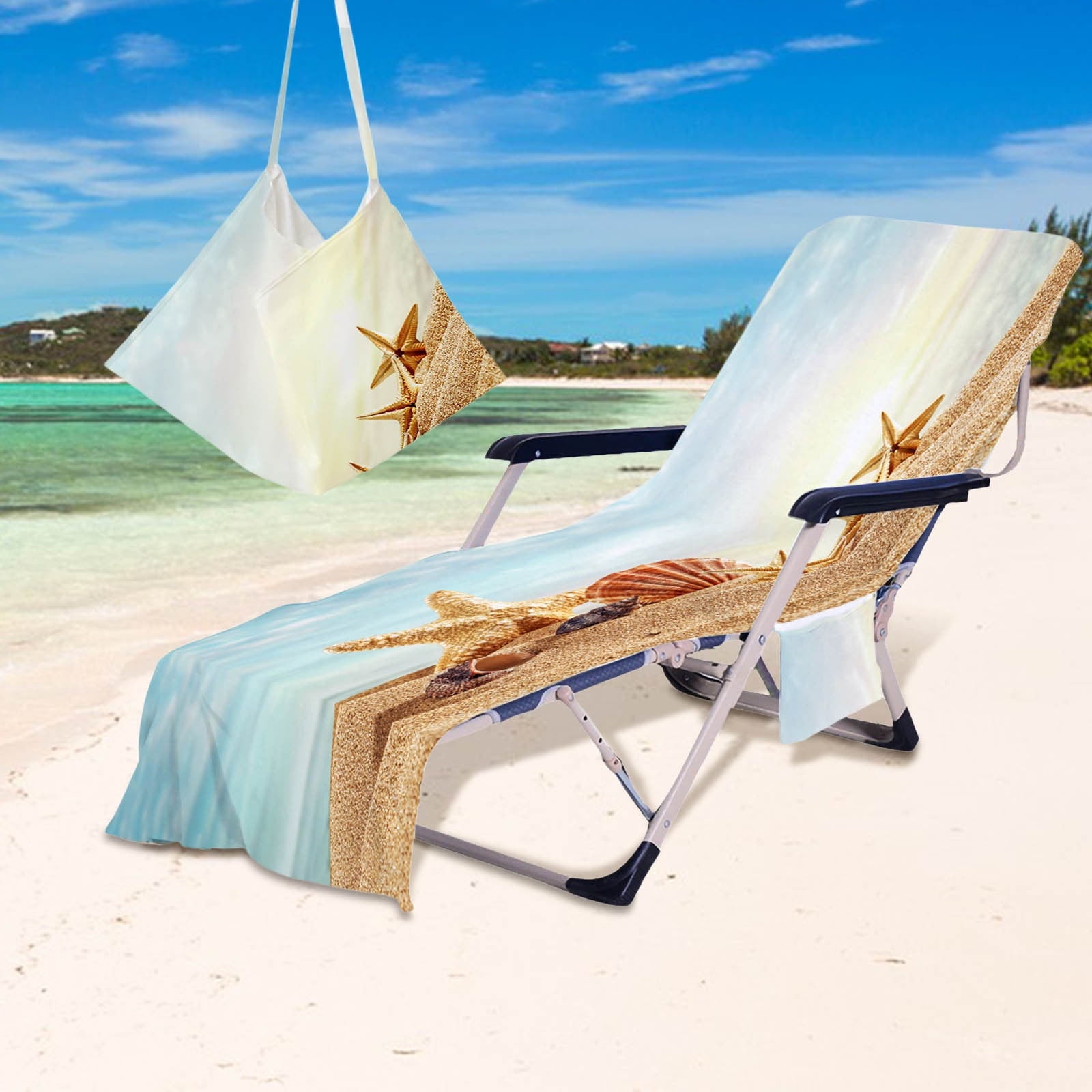 Microfiber Beach Chair Cover Towel Non-Slip Chaise Lounge Chair Cover with Side Pockets Folds into Carry Bag Quick Dry for Pool, Travel & Outdoor