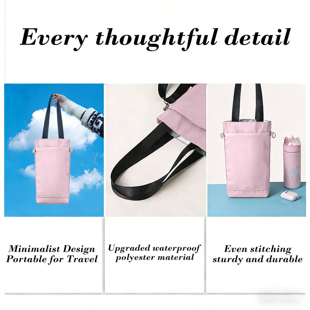 Water Bottle Bag with Phone Pocket and Adjustable Shoulder Strap, Cup Holder Friendly Insulated Bottle Carrier for Travel, Hiking, Running, Outdoor Activities