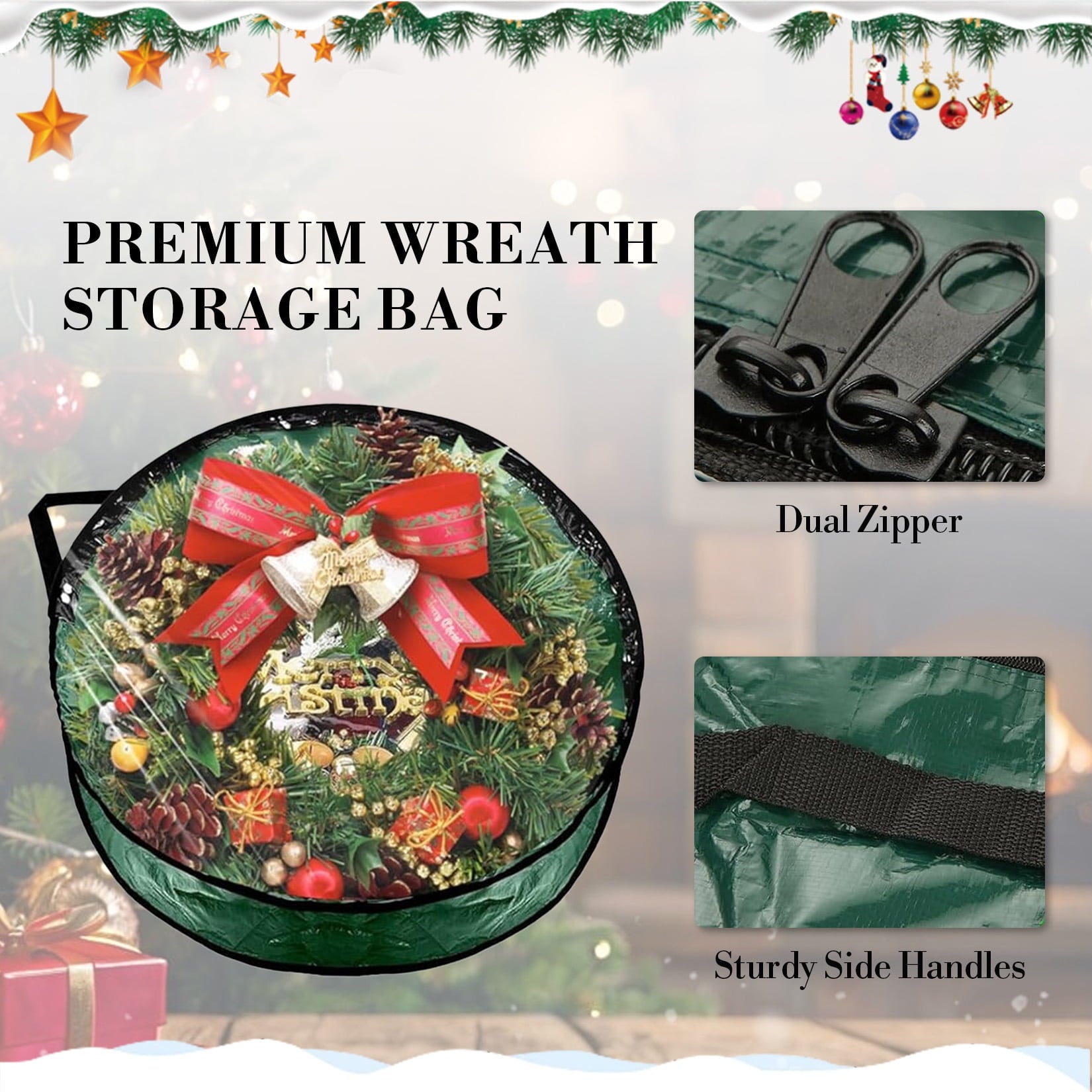 Ataucjin Waterproof Clear PVC/PE Wreath Storage Containers  Christmas Wreath Storage Bags with Sturdy Handles & Zippers, Holiday Decor Storage Organizer for Xmas and Seasonal Decorations 6 Pack
