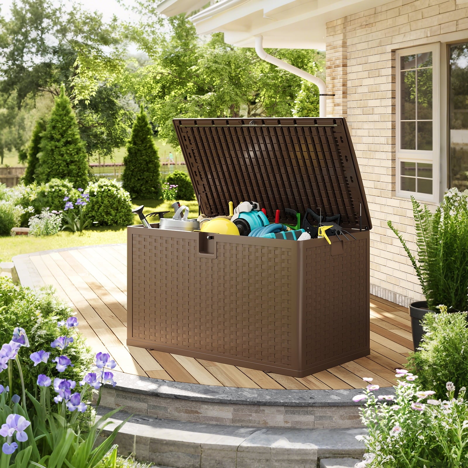 Ataucjin 120 Gal Deck Box, Weather-Resistant Outdoor Storage Box, Lockable Plastic Deck Box with Lid, Lockable Storage Bin with Built-in Handle for Patio Furniture, Pool Accessories, Gardening Tool