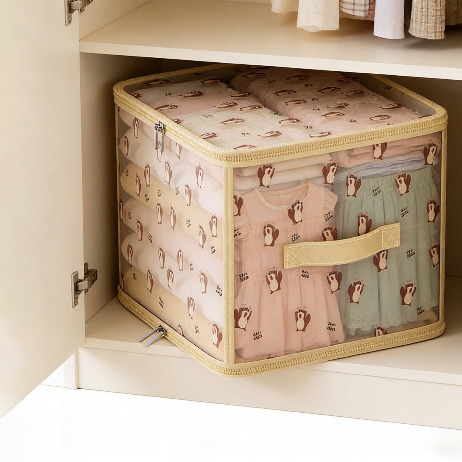 Lidded Fabric Storage Bin, Foldable Storage Cube with Lid 12 Inch for Closet Bedroom Organization - Animal Print Design Holds Sweaters Blankets Seasonal Clothes