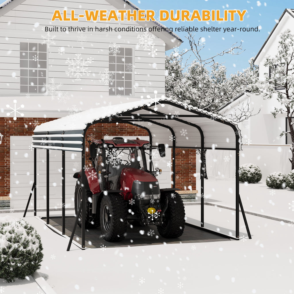 Ataucjin 10X15 FT Heavy Duty Metal Carport with Galvanized Steel Roof, Steel Carport Kits Outdoor with Metal Roof, Galvanized Car Shelter for Tractors, Pickup, Boat, Car(ship in 3 boxes)
