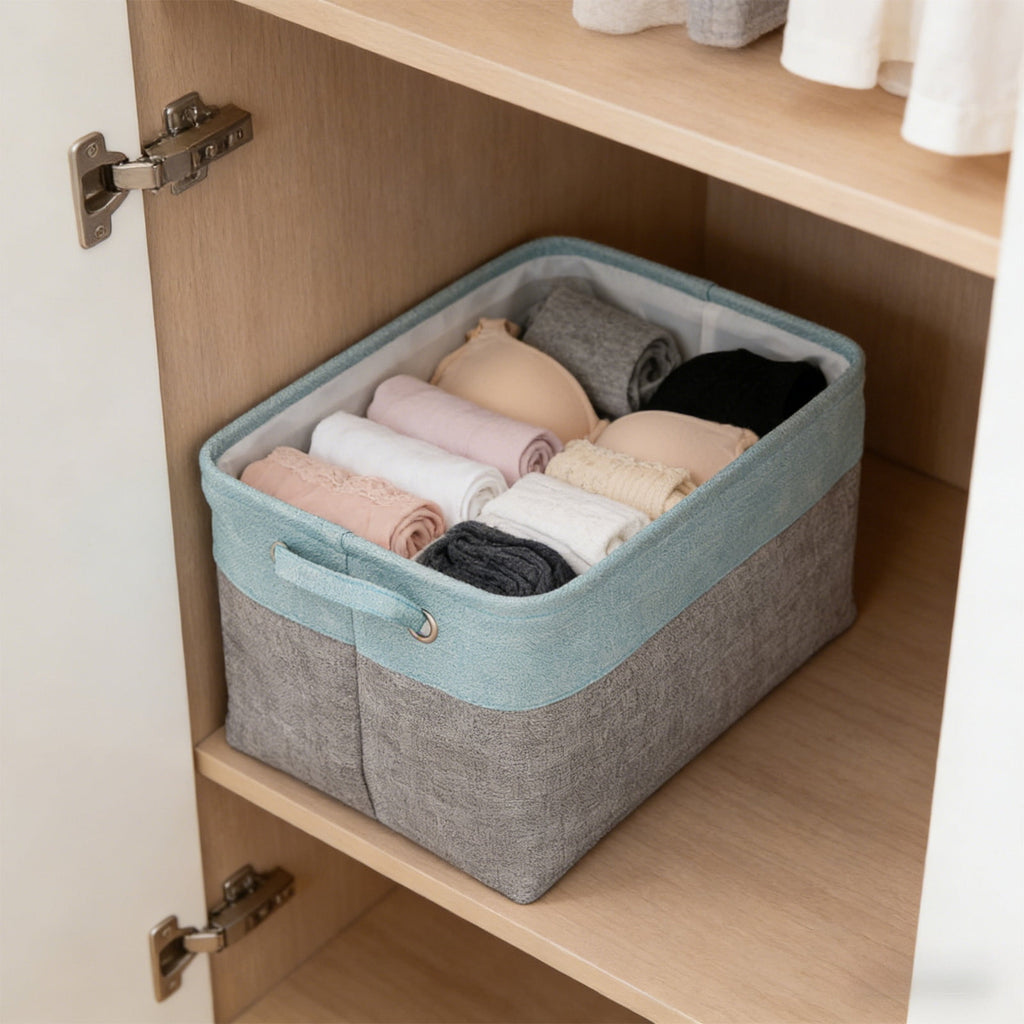 Large Collapsible Storage Basket, Fabric Storage Bin with Handles for Toys Clothes Home Organization, Foldable Rectangular Bin, Green