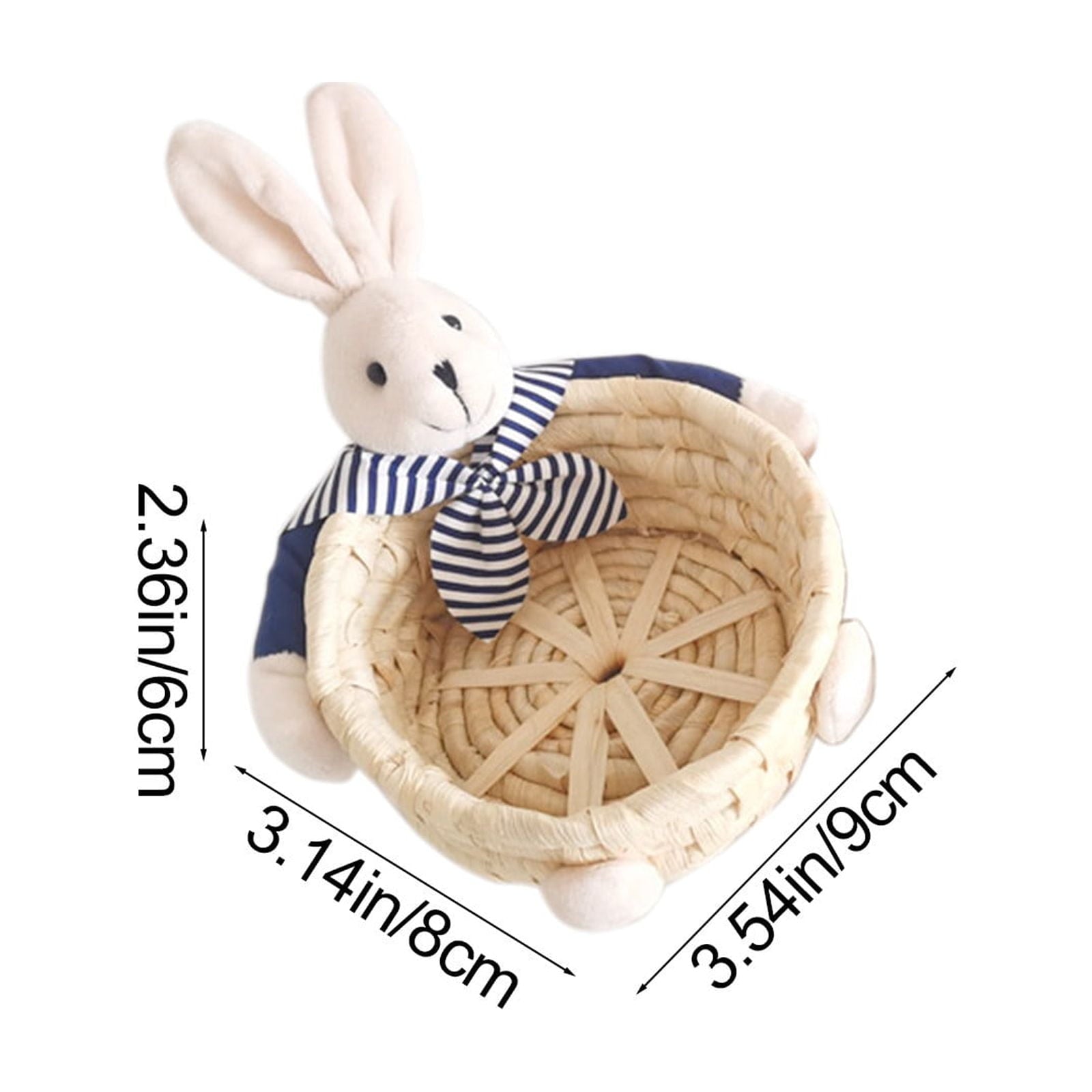 White Plastic Woven Storage Basket, Small Farmhouse Decorative Tabletop Organizer for Bathroom, Office, Easter Decor, Handled Mini Bin