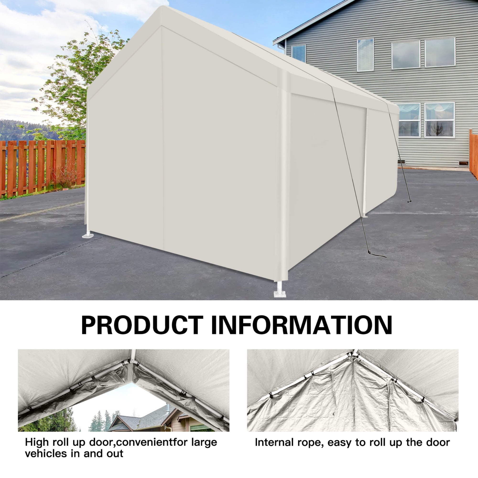 JXXRZ 12'x20' Heavy Duty Car Tent, Portable Carport Garage, All-Season Waterproof Tarp for Outdoor Storage Shelter, Party, Birthday, White