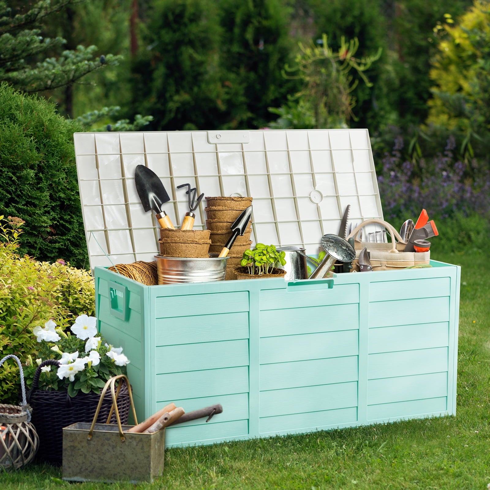 Ktaxon 75gal Outdoor Garden Resin Storage Deck Box Tools Green