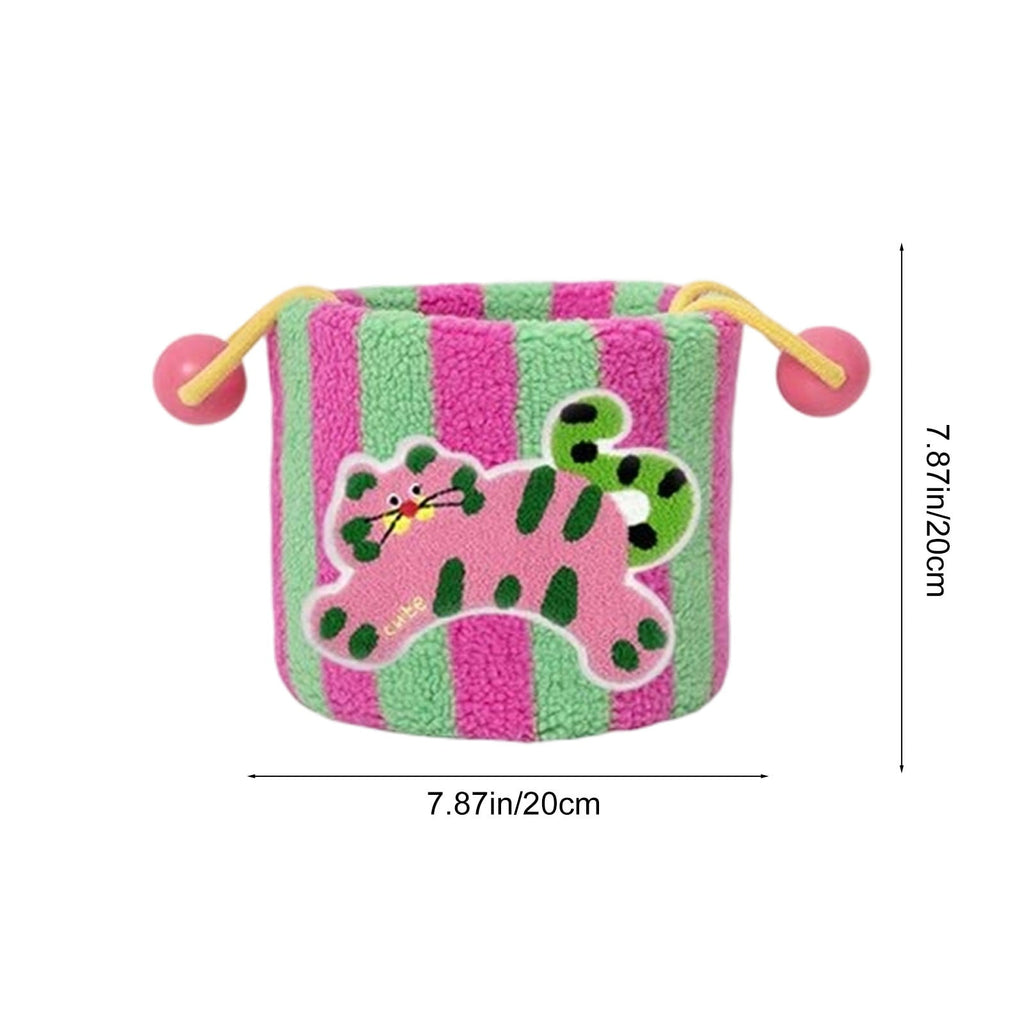 Cute Pink and Green Fabric Storage Basket, 8-Inch Cube Decorative Bin with Handles for Toys, Snacks, Desktop & Entryway Organization