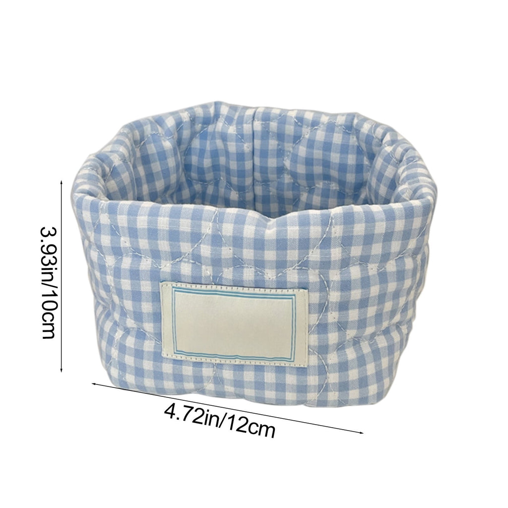 Clip-On Desktop Storage Basket, Makeup Brush Holder with Clamp, Small Fabric Organizer Bin for Office Desk, Vanity, Drawer, Sky Blue