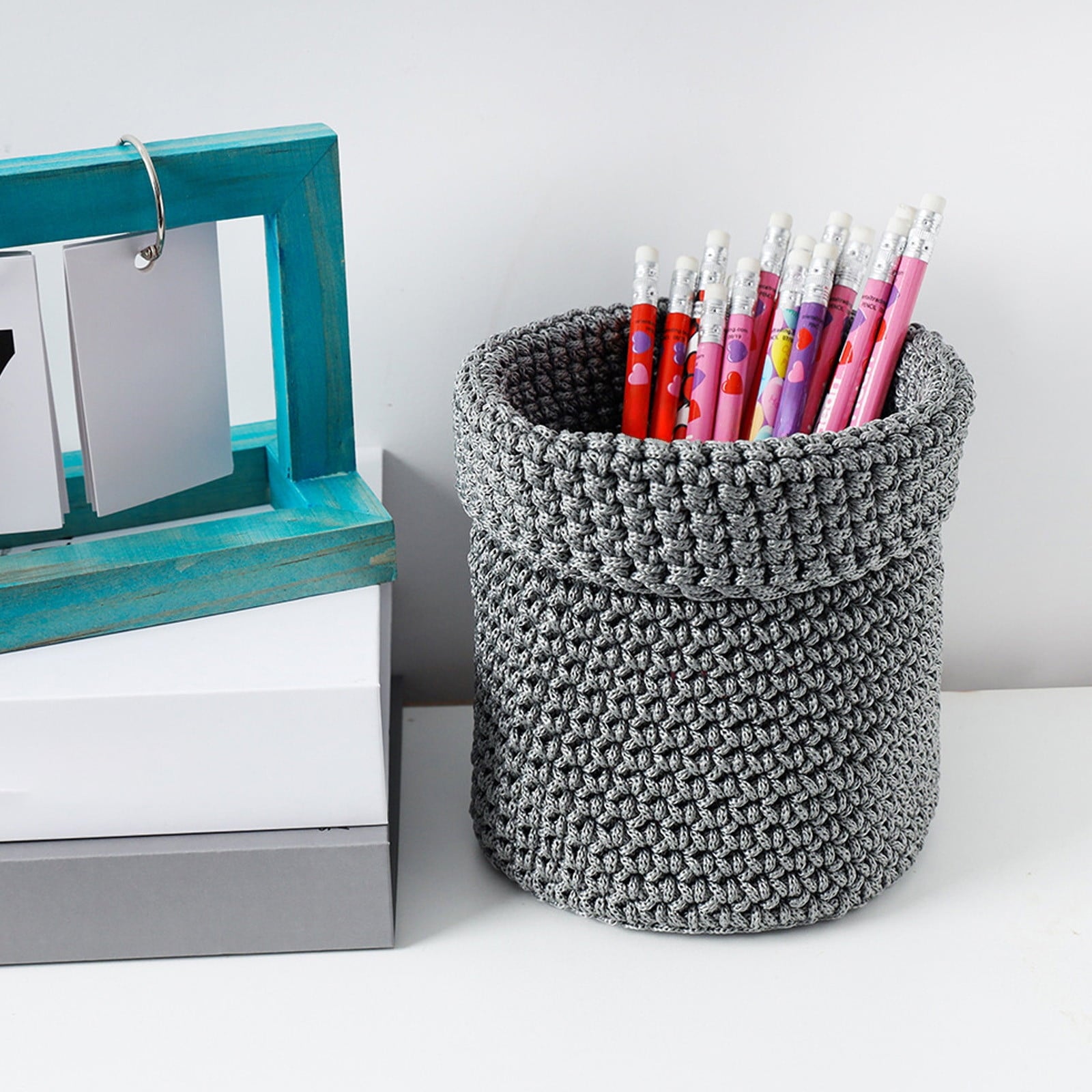Wall Hanging Storage Basket, Handwoven Cotton Rope Bedside Organizer, Small Gray Wall Mounted Bin for Bedroom, Office, Nursery, Space-Saving for Remotes, Books, Phone