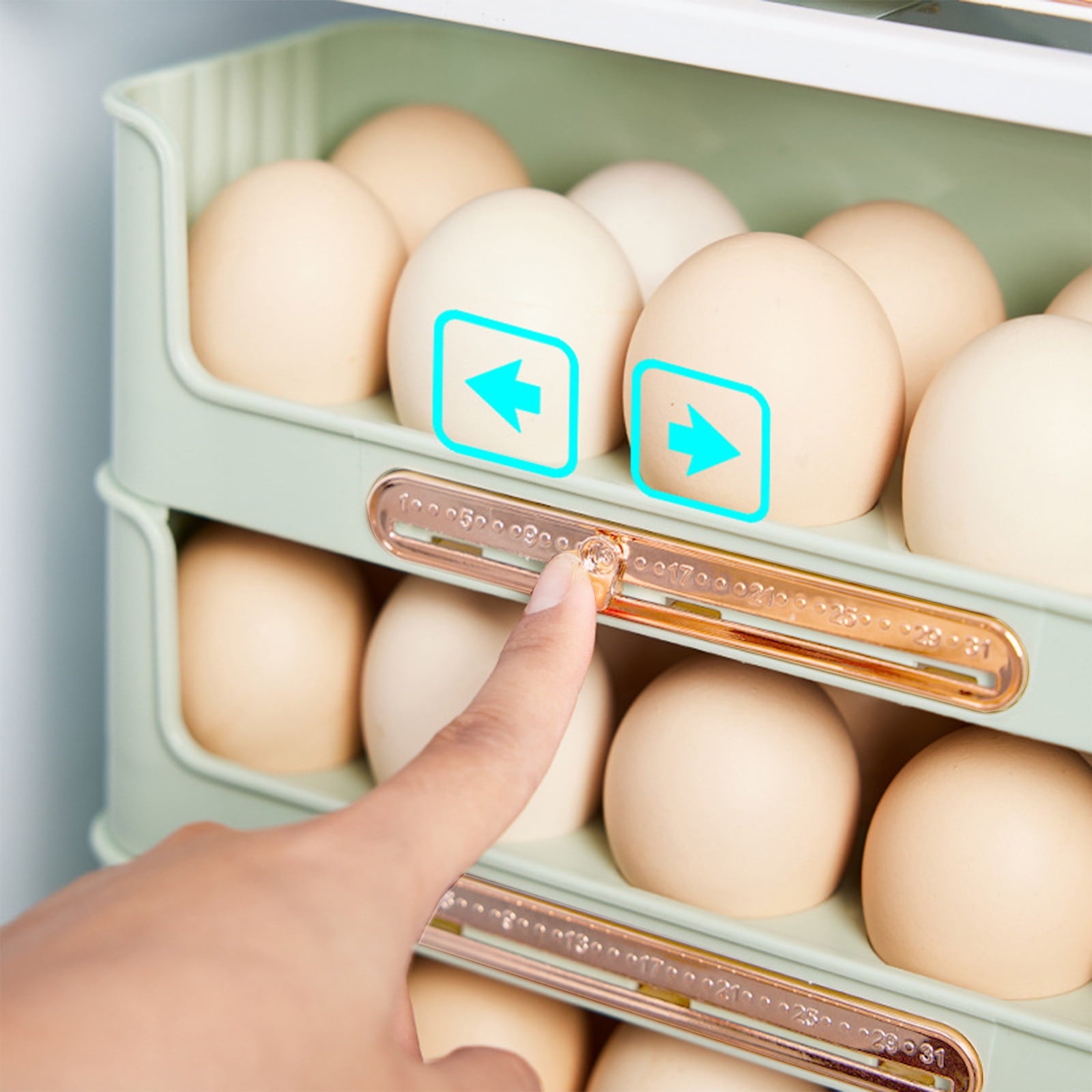Stackable Refrigerator Egg Holder with Date Tracker, 10 Egg Container Organizer for Fridge Door, Space-Saving Kitchen Storage Box