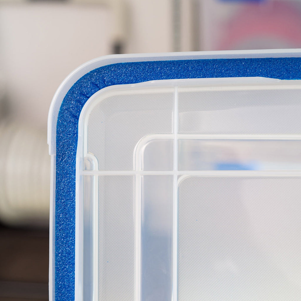 IRIS USA 74 Qt Storage Box with Gasket Seal Lid, 3 Pack - BPA-Free,  - Heavy Duty Moving Containers with Tight Latch, Weather Proof Tote Bin, WEATHERPRO - Clear/Blue