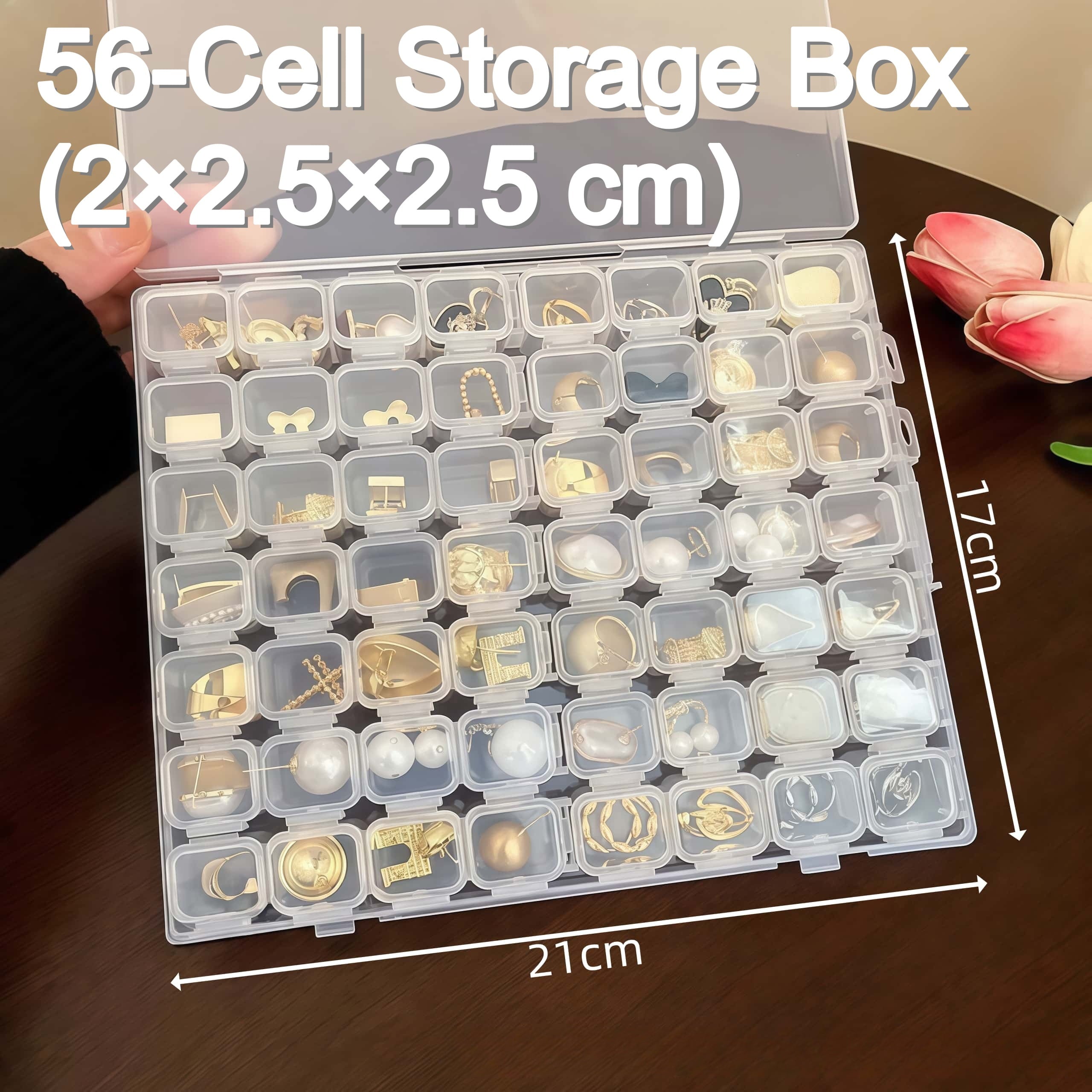 Transparent Storage Small Box, Portable Jewelry Storage Box with 56 Grids anti-oxidation